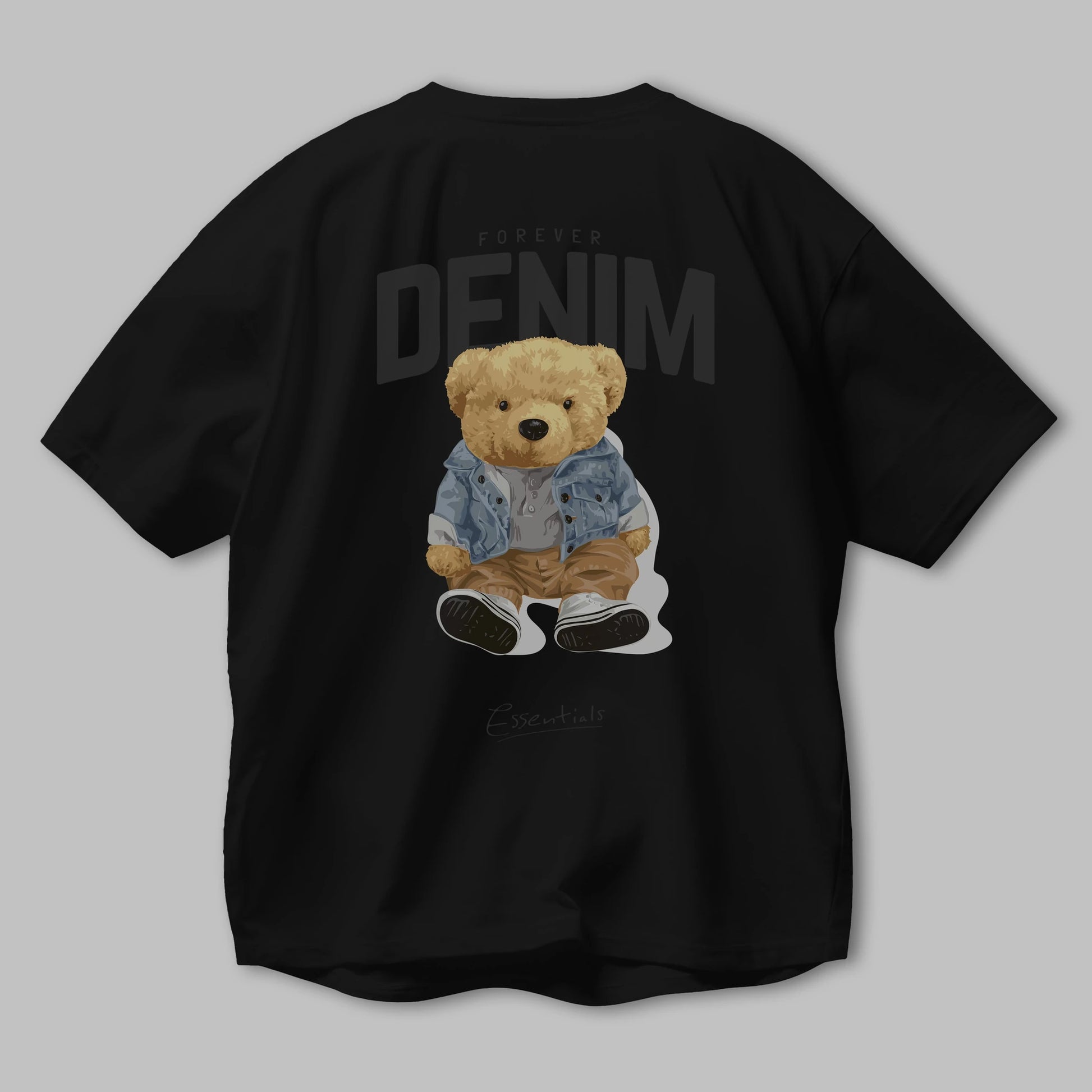 Teddy Bear Forever Denim Arka Baskılı Oversize t-shirt Erkek Kadın Unisex %100 Pamuk