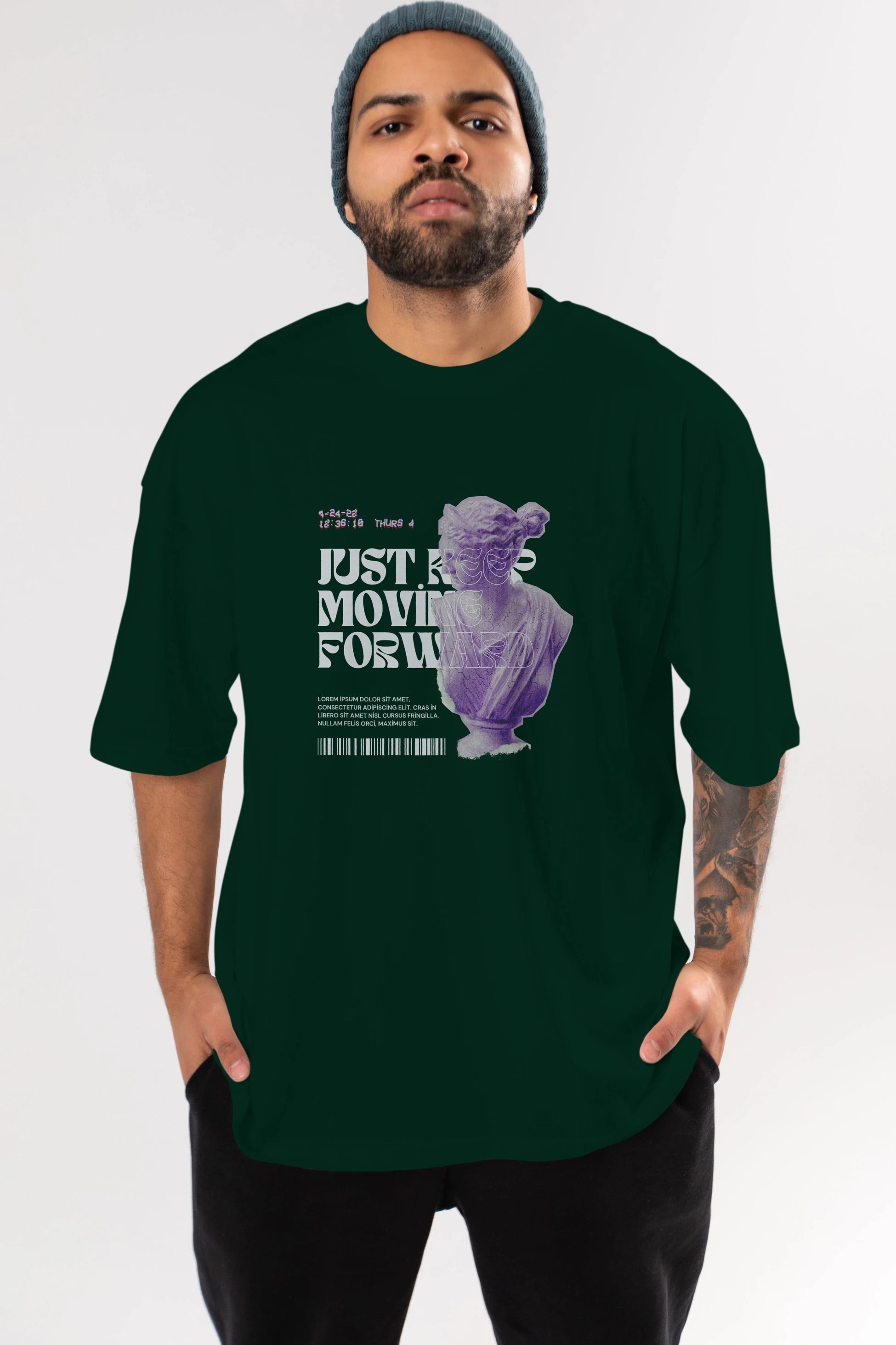 Just Keep Moving Forward Yazılı Ön Baskılı Oversize t-shirt Erkek Kadın Unisex
