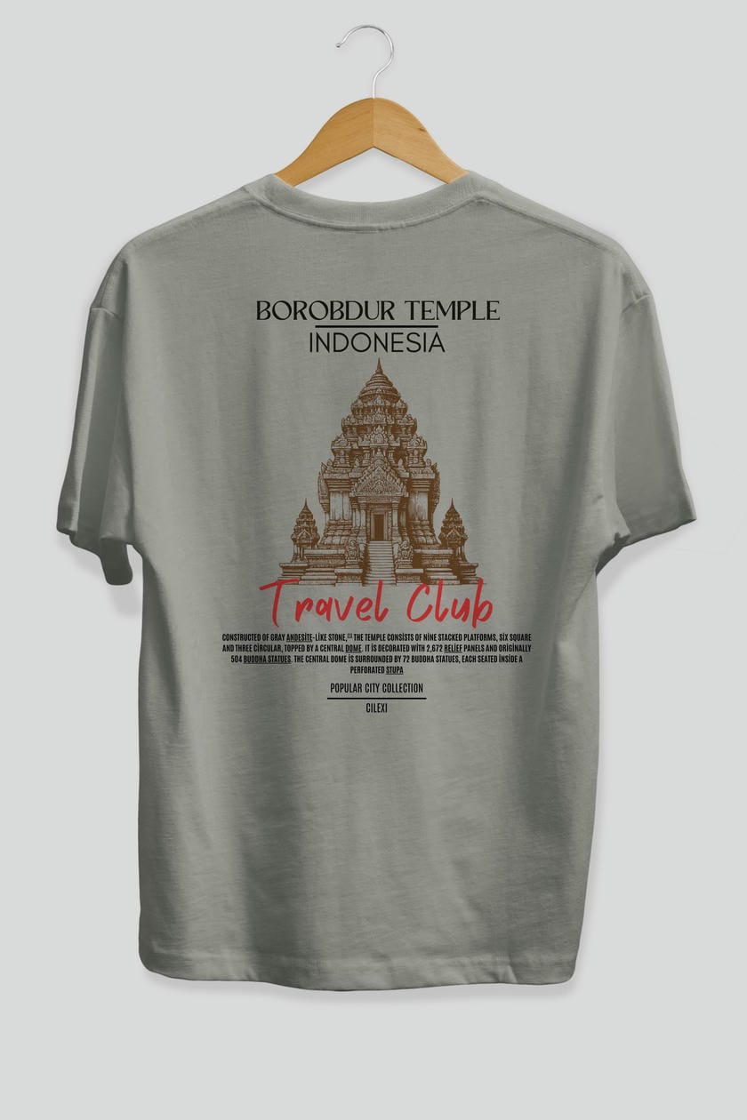Borobdur Temple İndonesia Arka Baskılı Oversize t-shirt Erkek Kadın Pamuk Bisiklet Yaka tişort