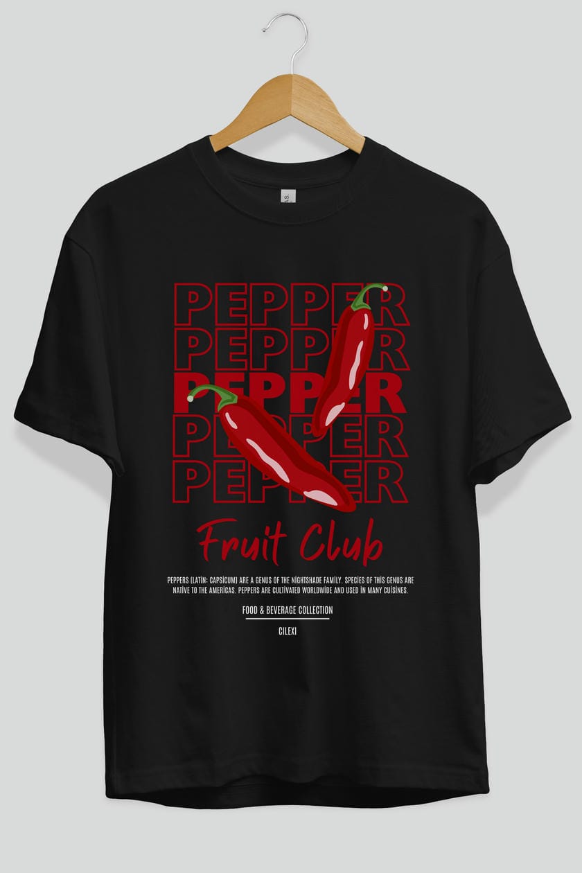 Pepper Ön Baskılı Oversize t-shirt Erkek Kadın Pamuk Bisiklet Yaka tişort