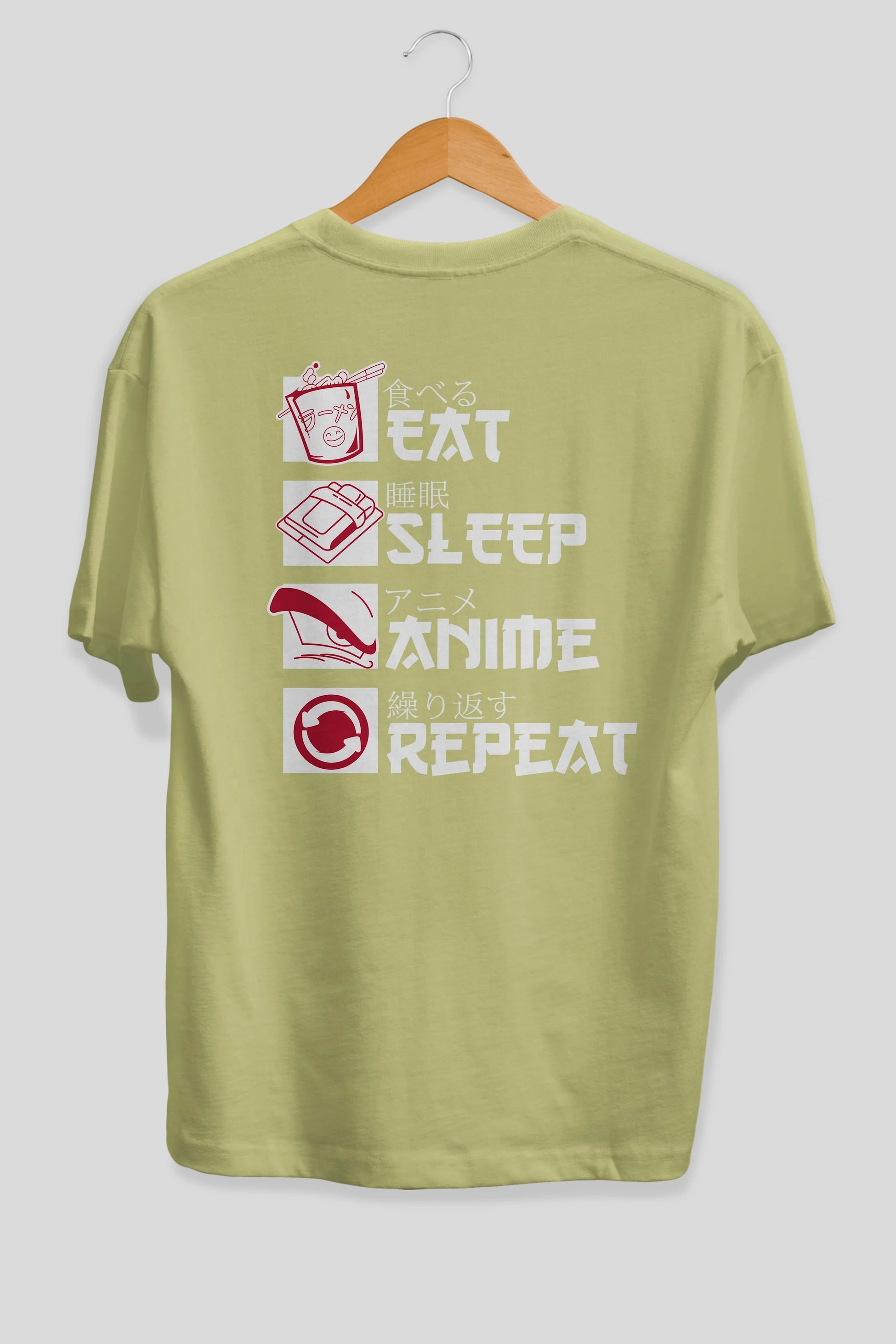 Eat, Sleep, Anime, Repeat Anime Arka Baskılı Oversize t-shirt Erkek Kadın Unisex