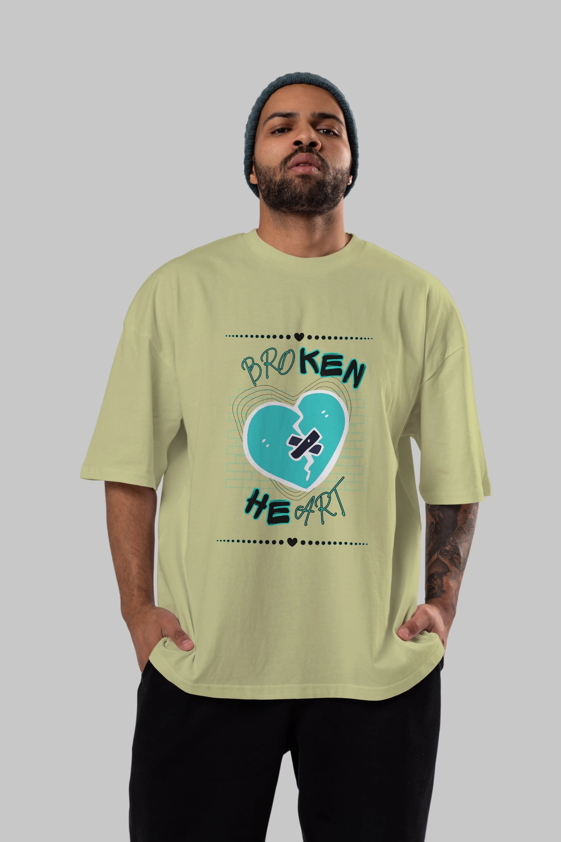 Broken Heart Yazılı Ön Baskılı Oversize t-shirt Erkek Kadın Unisex