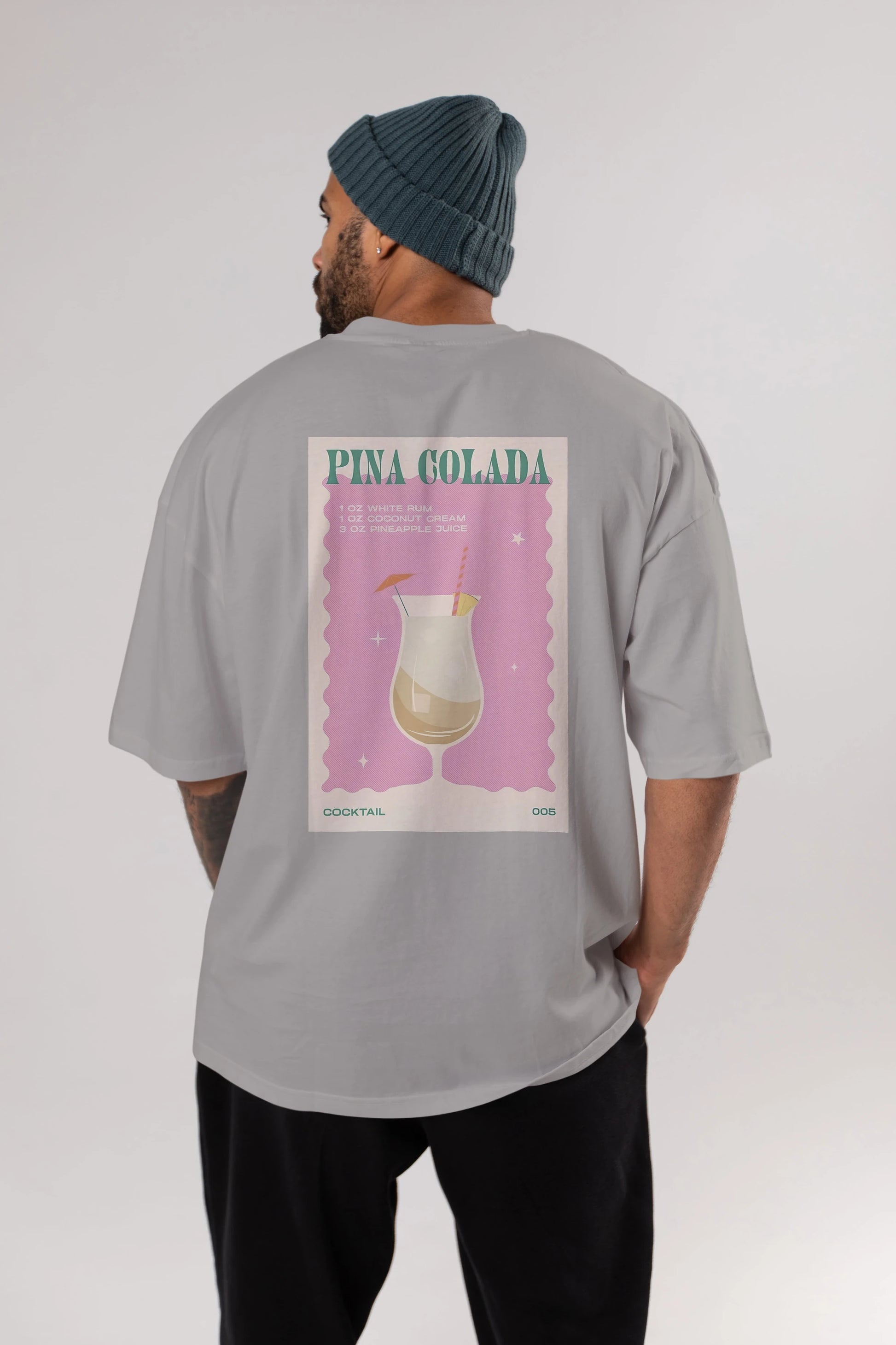 Pina Colada 3 Arka Baskılı Oversize t-shirt Erkek Kadın Unisex %100 Pamuk Bisiklet Yaka tişort