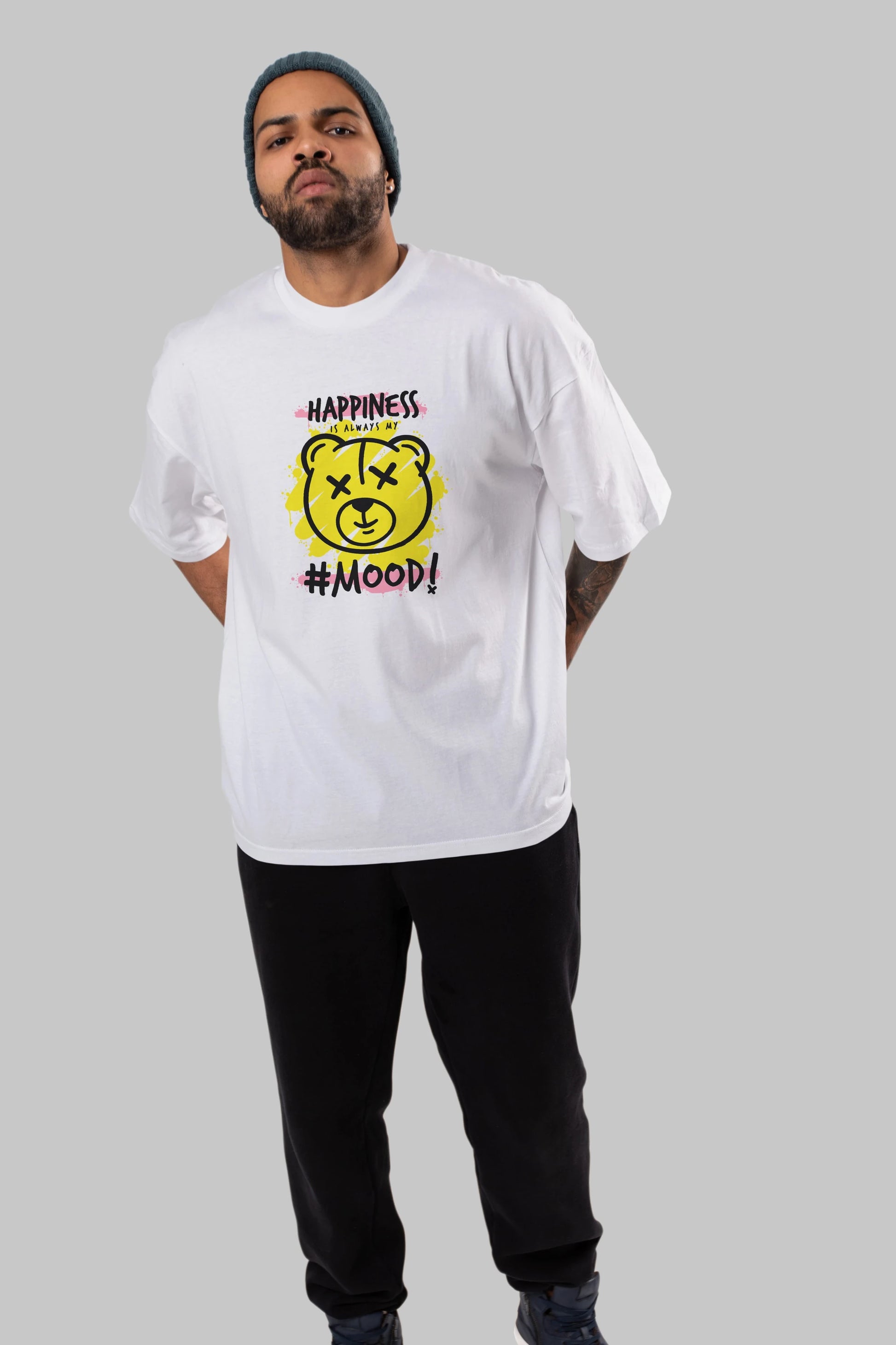 Happiness Mood Bear Ön Baskılı Oversize t-shirt Erkek Kadın Unisex