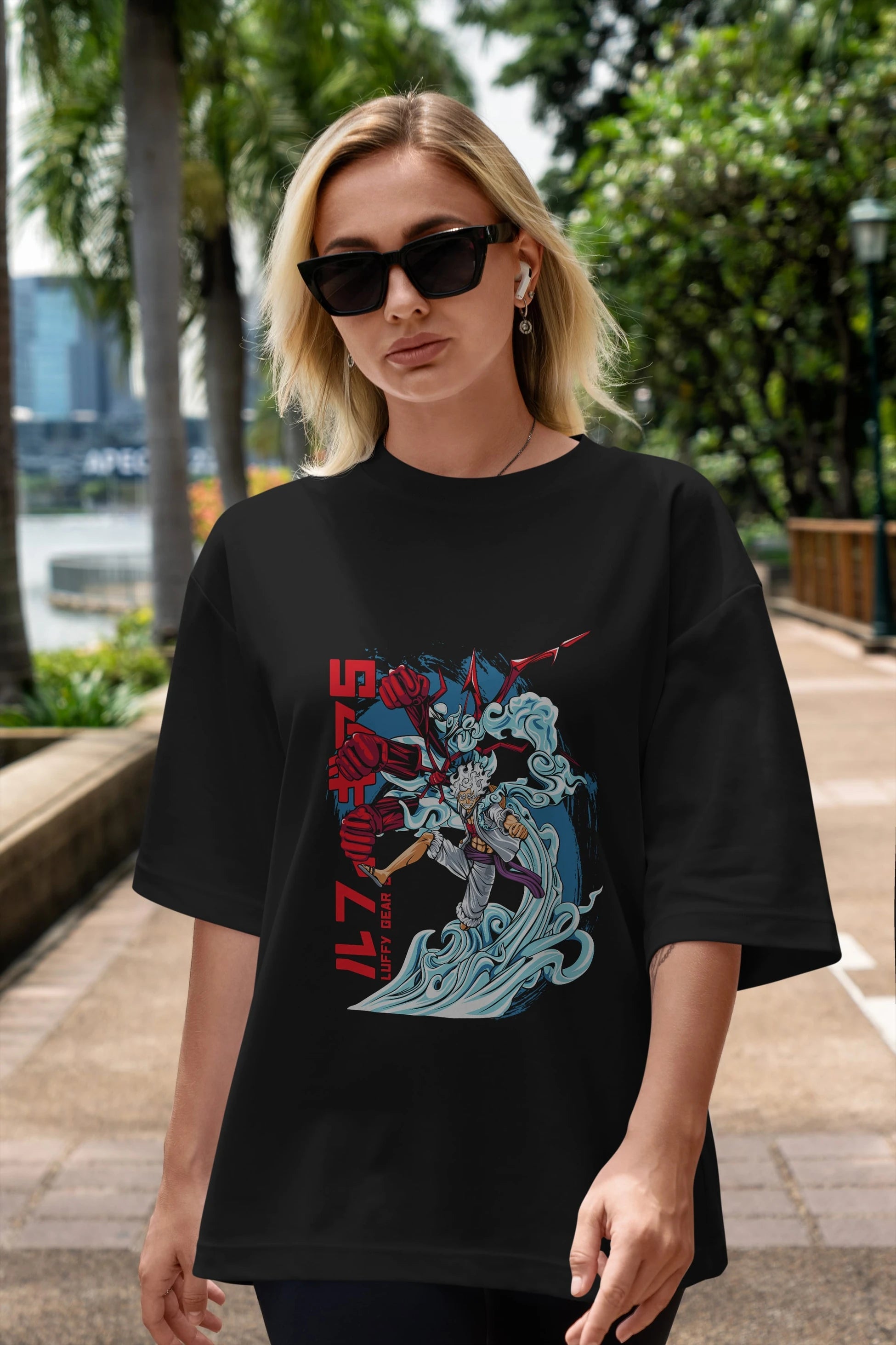 MONKEY D. LUFFY GEAR5 2 Anime Ön Baskılı Oversize t-shirt %100 pamuk Erkek Kadın Unisex