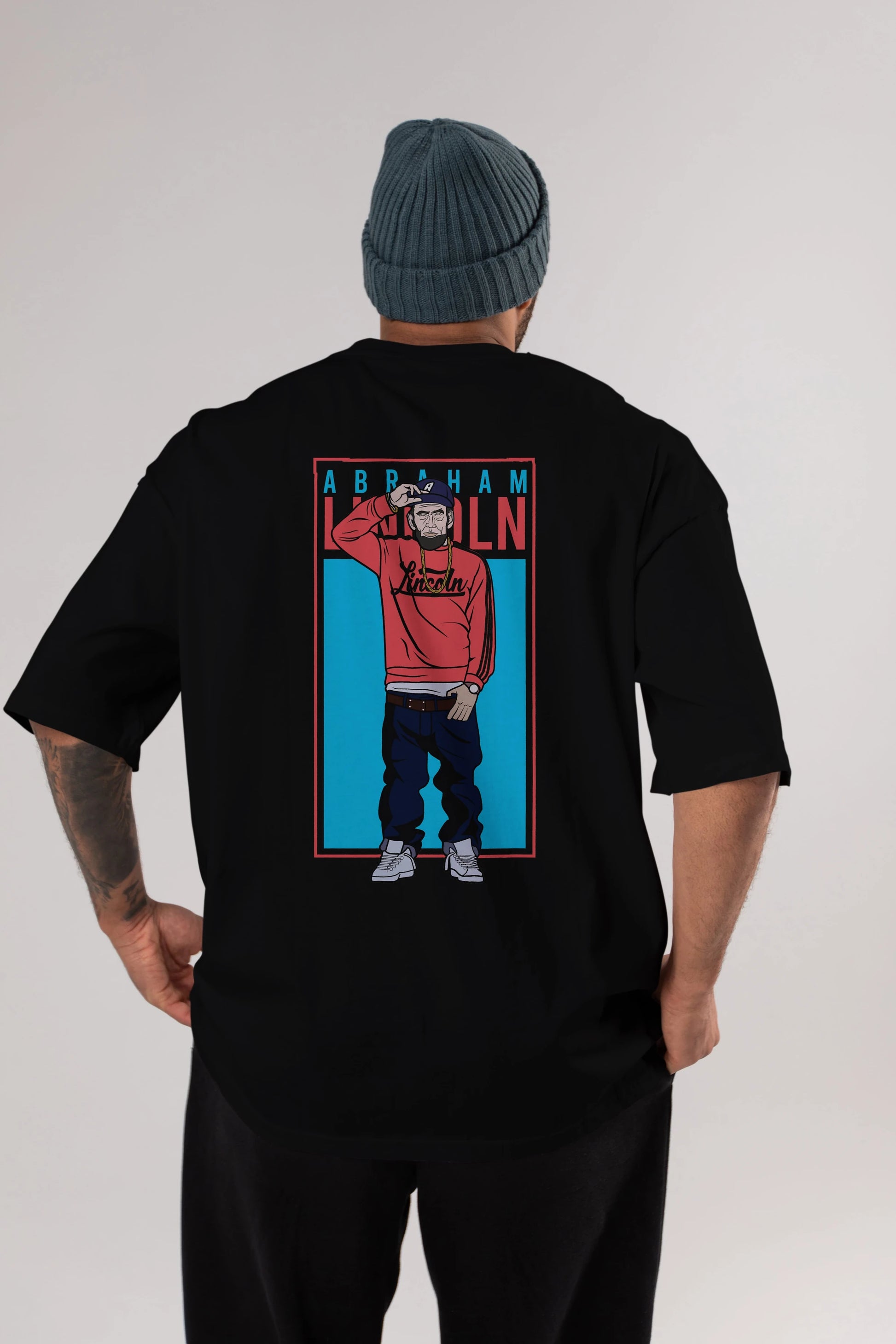 Abraham Lincoln Arka Baskılı Oversize t-shirt Erkek Kadın Unisex %100 Pamuk tişort