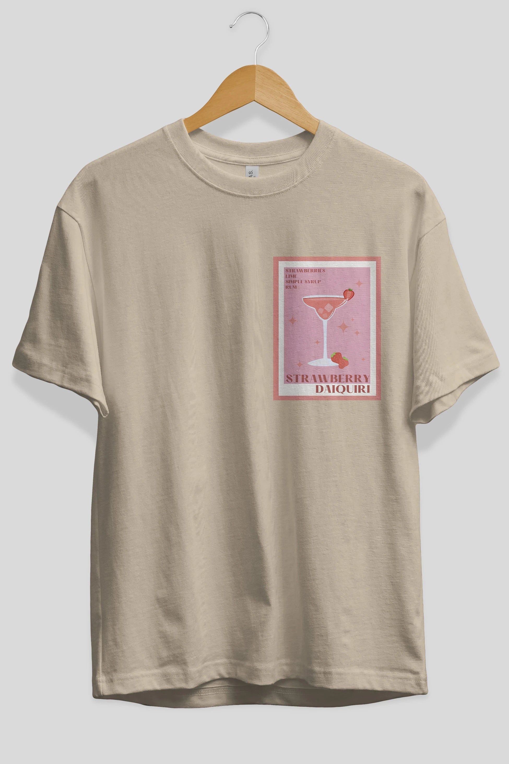 Strawberry Daiquiri Ön Sol Baskılı Oversize t-shirt Erkek Kadın Unisex %100 Pamuk Bisiklet Yaka tişort