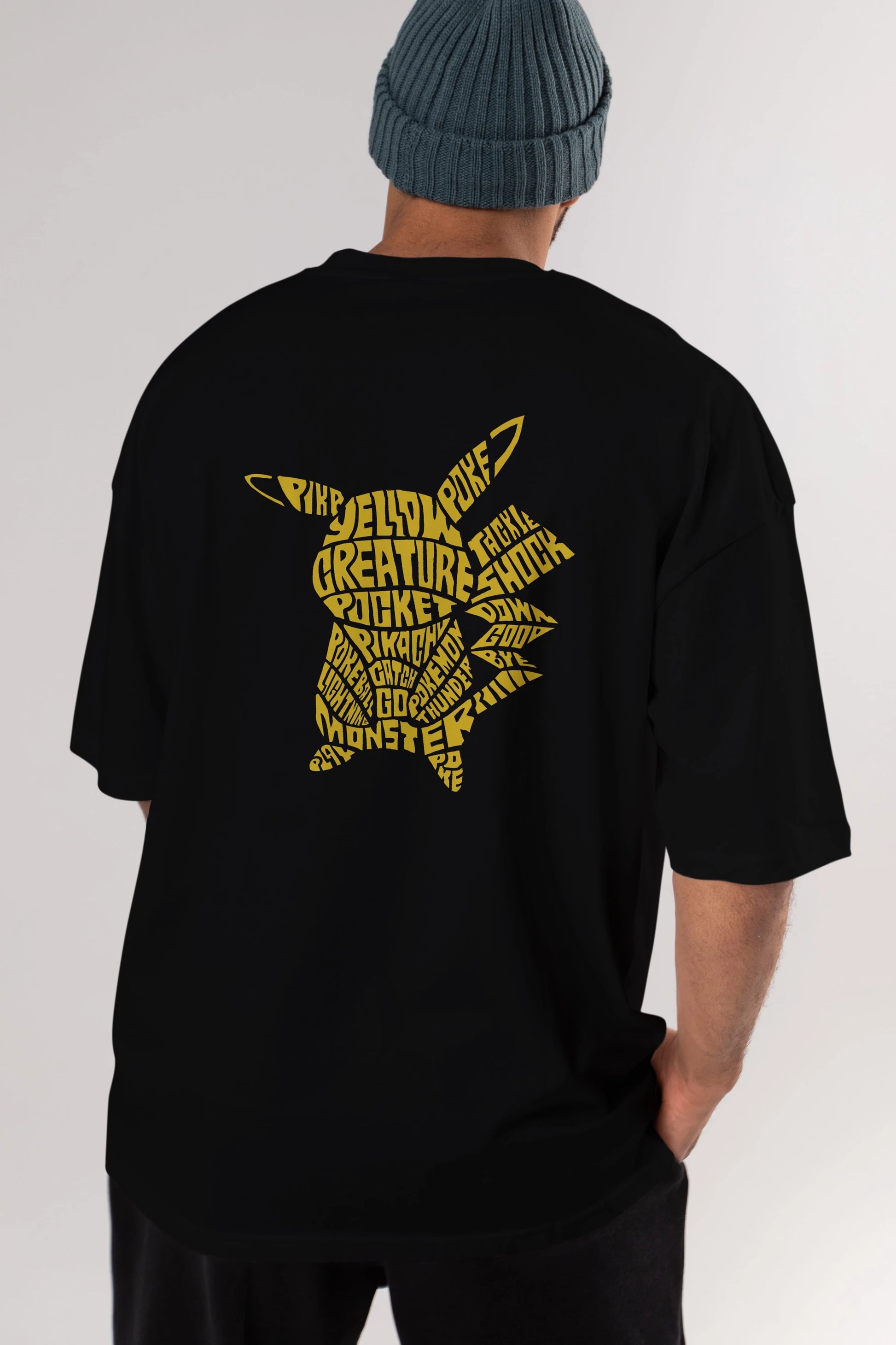 Pocket Monster Arka Baskılı Oversize t-shirt %100 pamuk Erkek Kadın Unisex