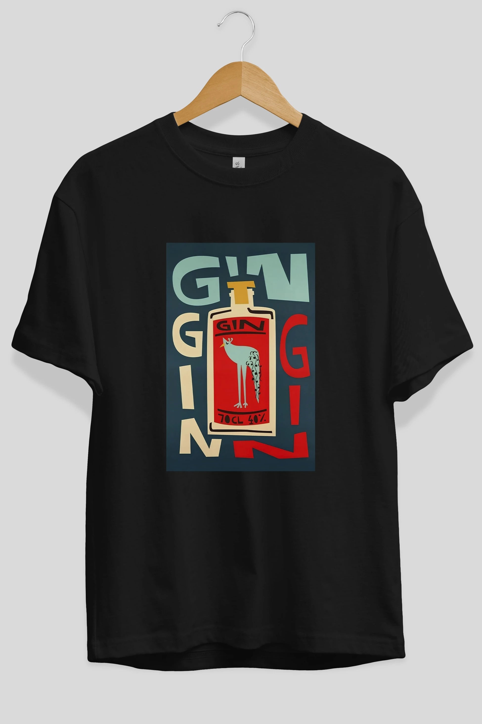 Gin 2 Ön Baskılı Oversize t-shirt Erkek Kadın Unisex %100 Pamuk Bisiklet Yaka tişort