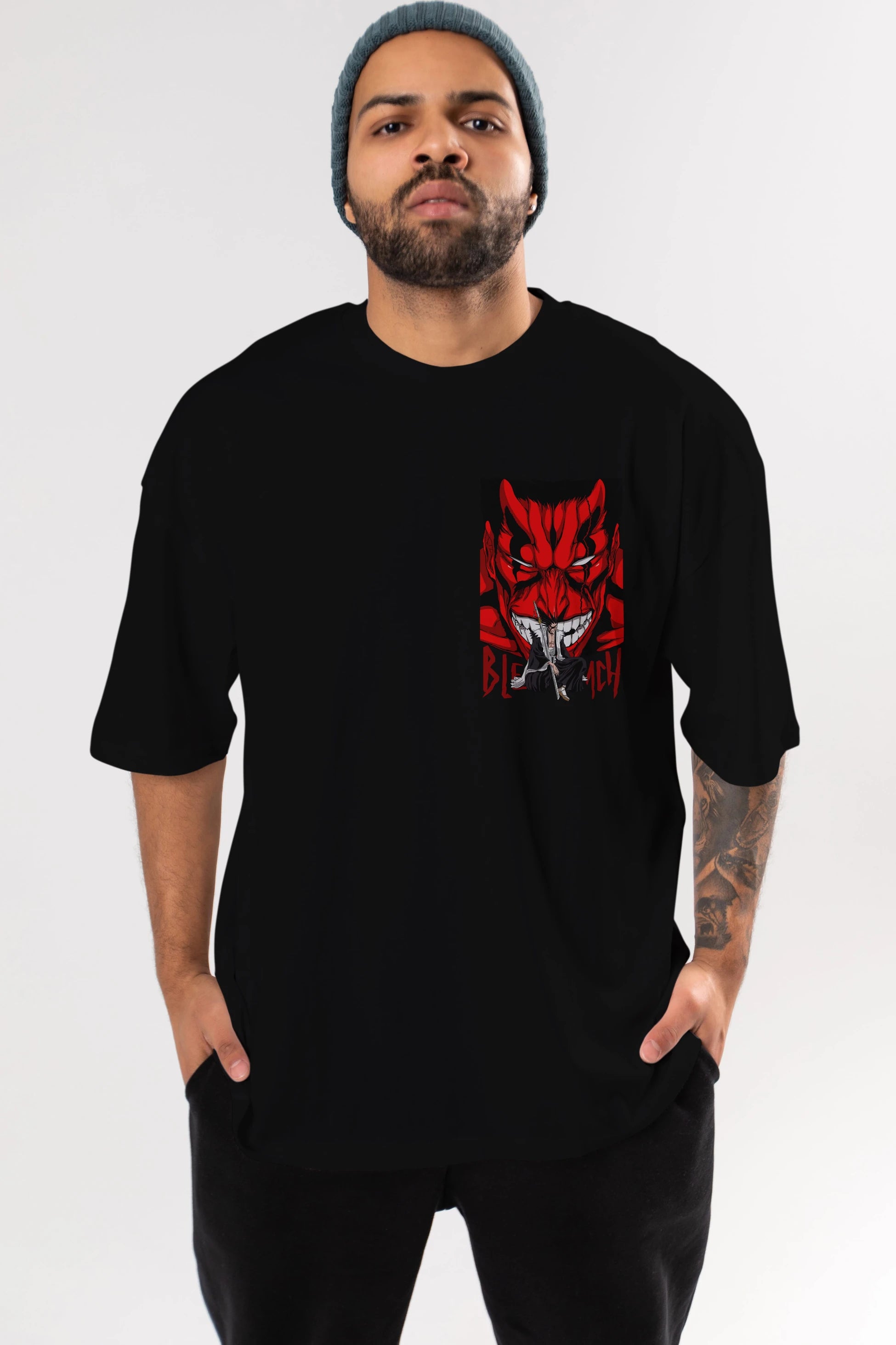 KENPACHI ZARAKI BLEACH Ön Sol Baskılı Oversize t-shirt Erkek Kadın Unisex %100 Pamuk Bisiklet Yaka tişort