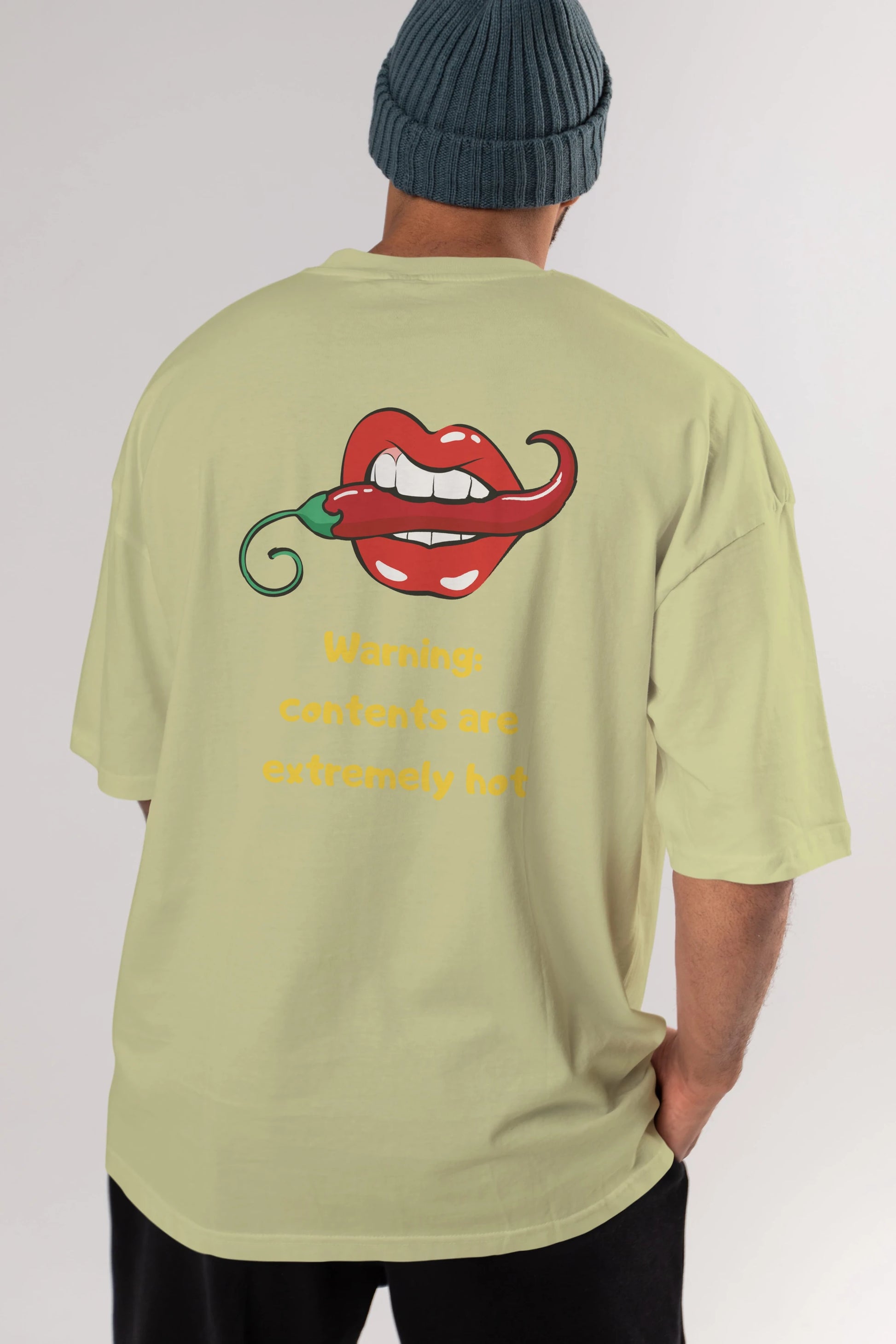 Warning Contents Yazılı Arka Baskılı Oversize t-shirt Erkek Kadın Unisex