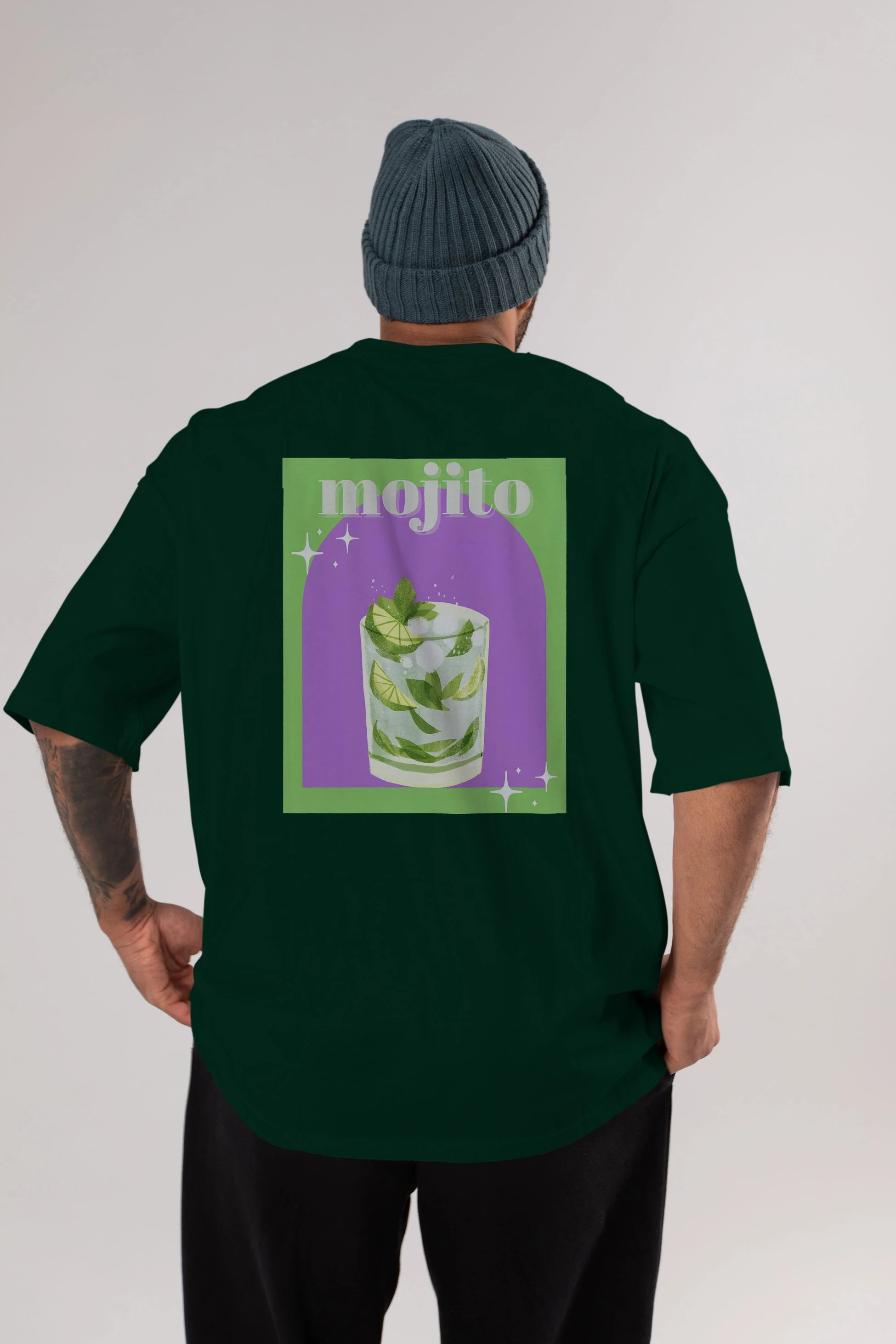 Mojito 3 Arka Baskılı Oversize t-shirt Erkek Kadın Unisex %100 Pamuk Bisiklet Yaka tişort
