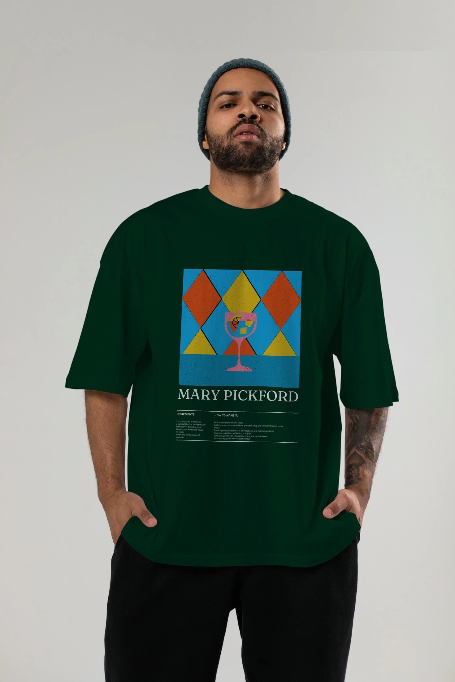 Mary Pickford Kokteyl Ön Baskılı Oversize t-shirt Erkek Kadın %100 Pamuk Bisiklet Yaka tişort