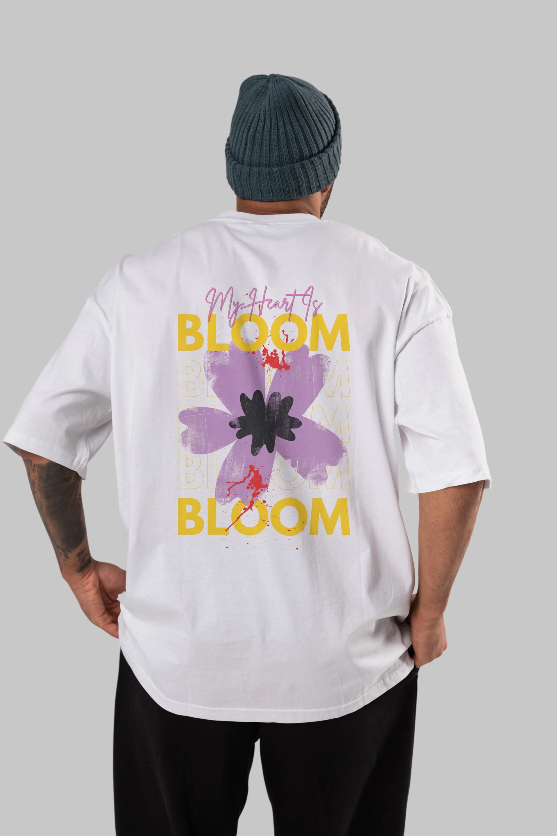 Bloom Yazılı Arka Baskılı Oversize t-shirt Erkek Kadın Unisex