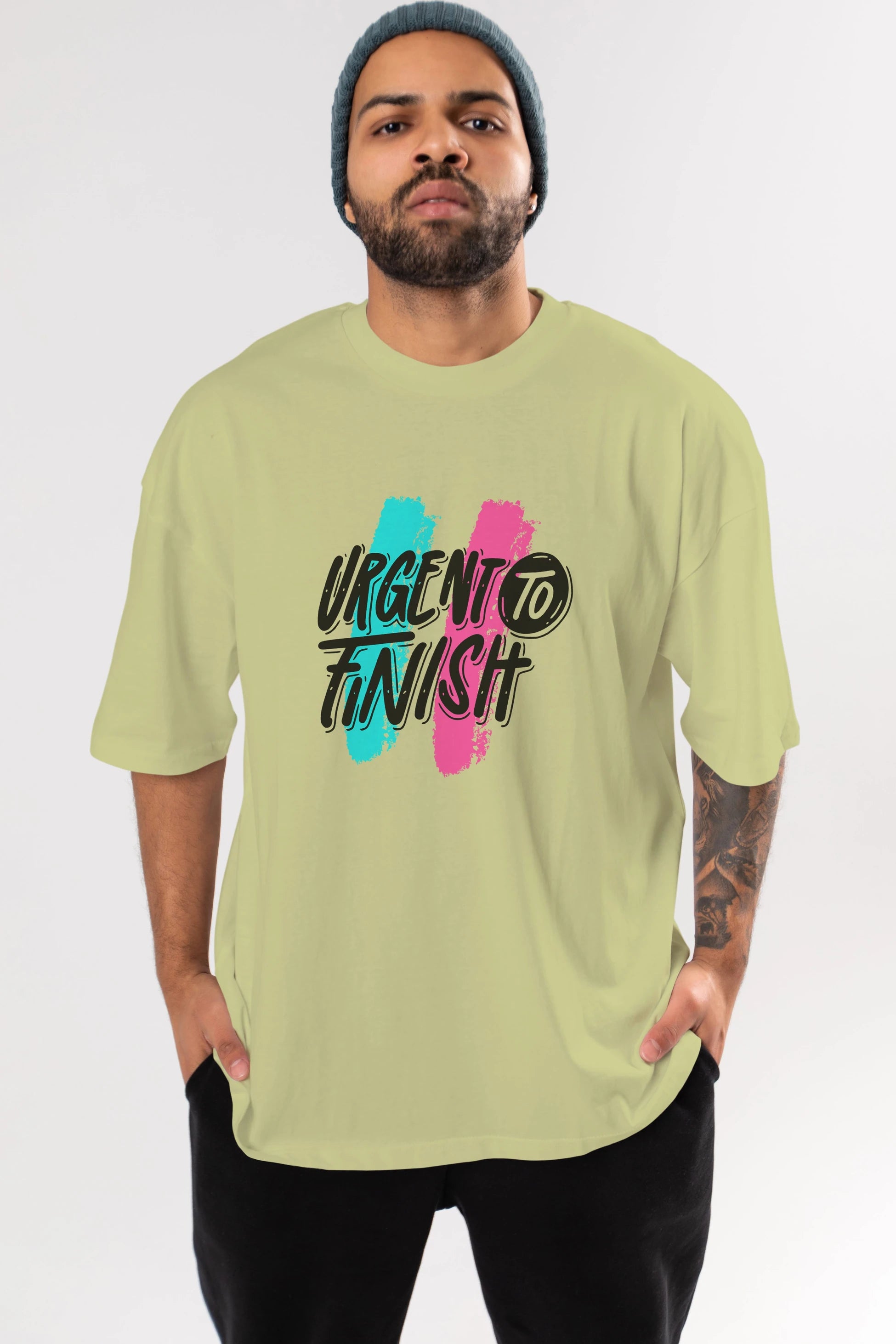 Urgent To Finish Ön Baskılı Oversize t-shirt Erkek Kadın Unisex