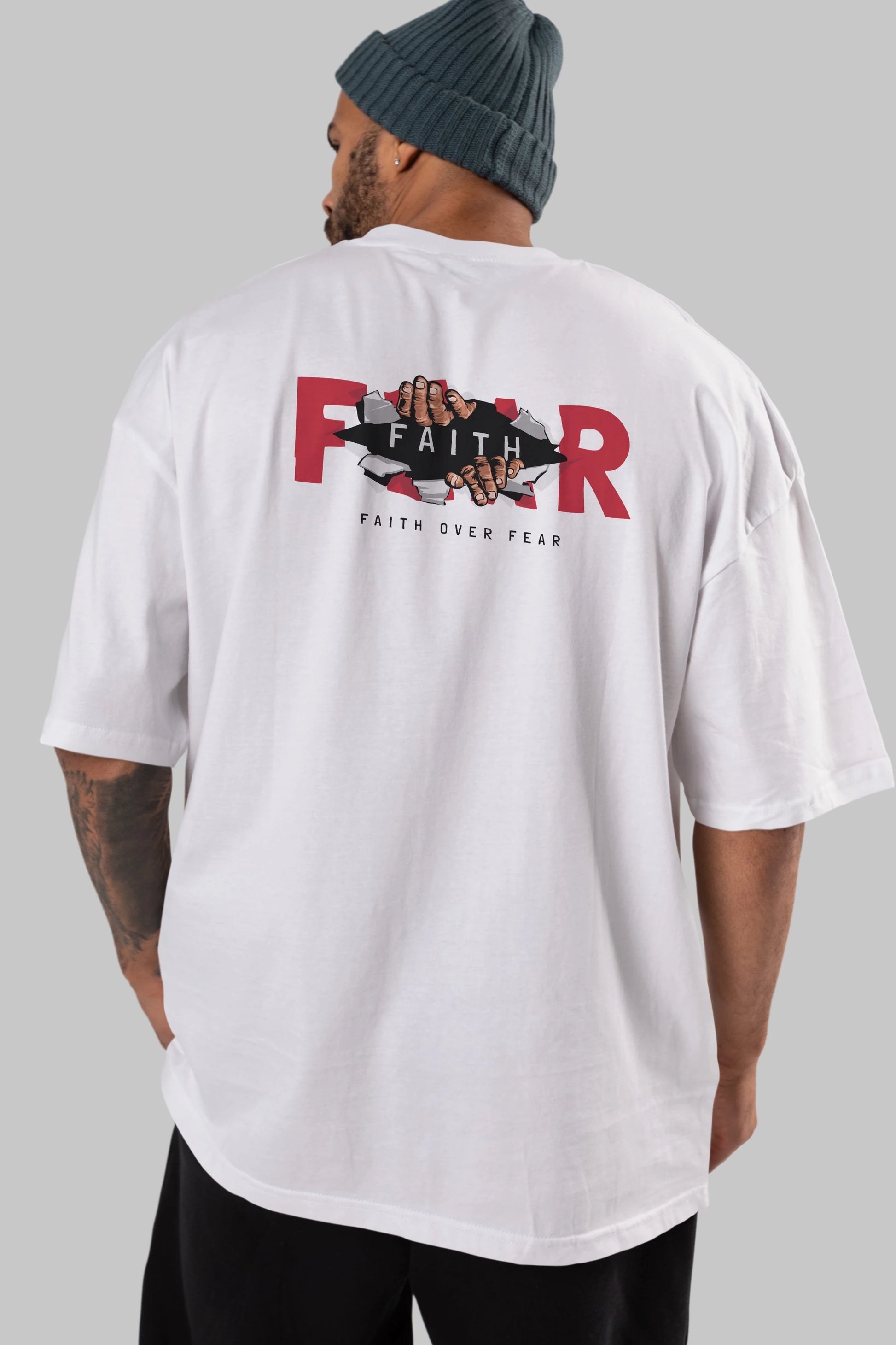 Faith Over Fear Arka Baskılı Oversize t-shirt Erkek Kadın Unisex
