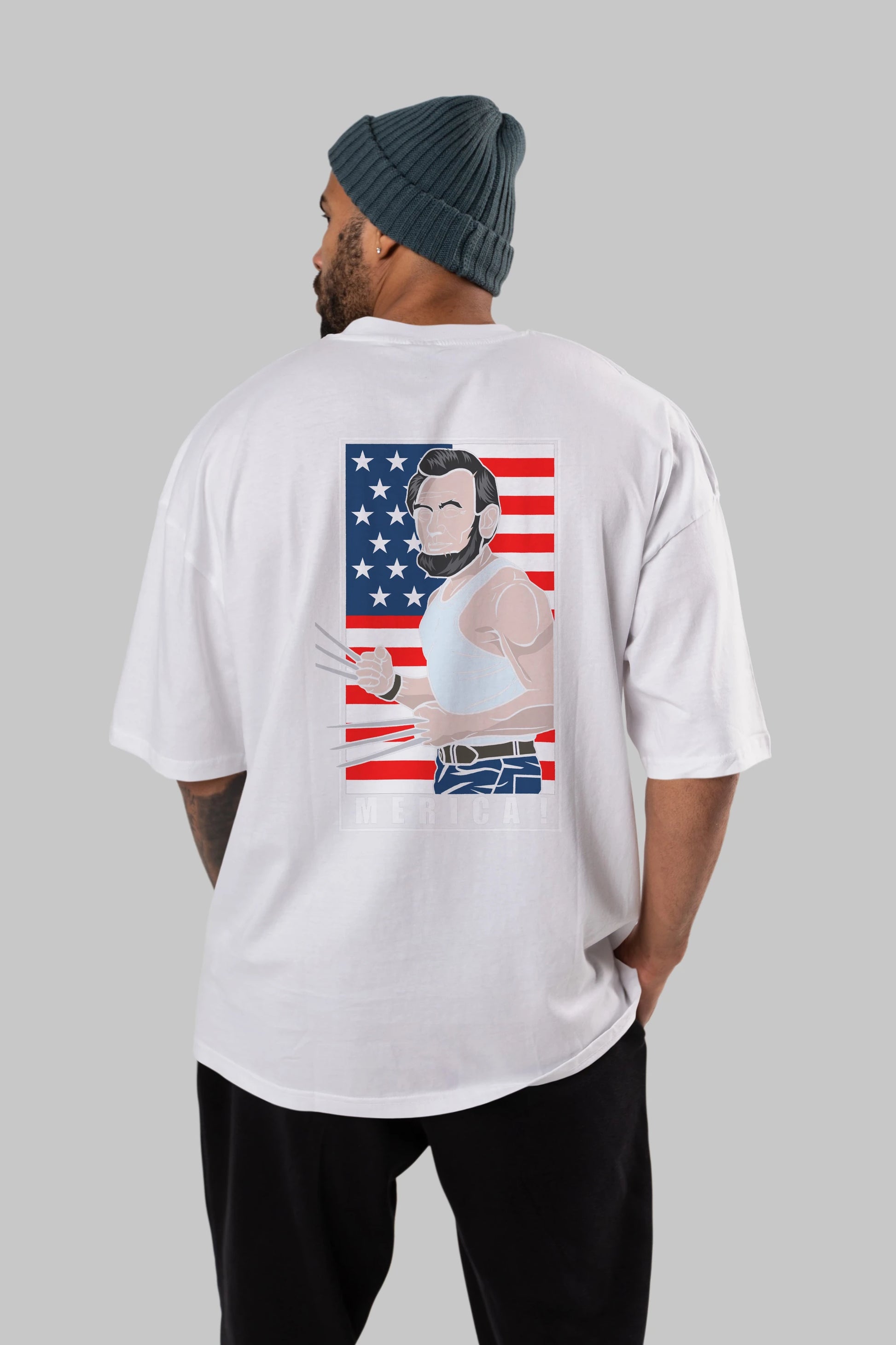 Wolverlincoln Arka Baskılı Oversize t-shirt Erkek Kadın Unisex %100 Pamuk tişort