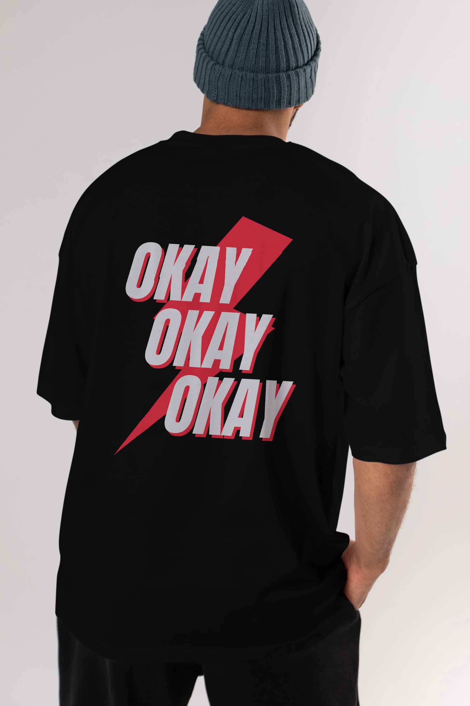 Okay Arka Baskılı Oversize t-shirt Erkek Kadın Unisex