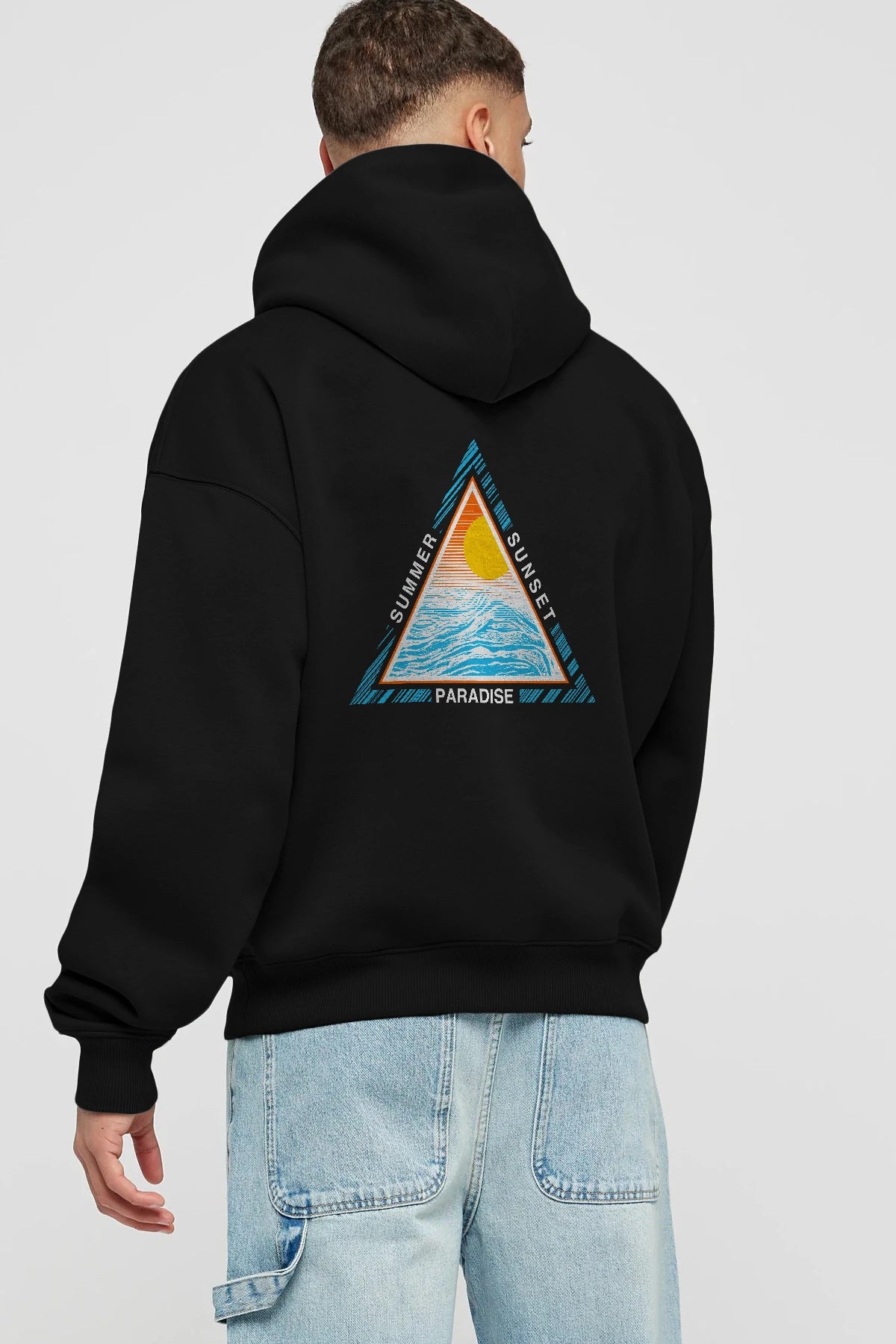 Summer Sunset Paradise Arka Baskılı Hoodie Oversize Kapüşonlu Sweatshirt Erkek Kadın Unisex