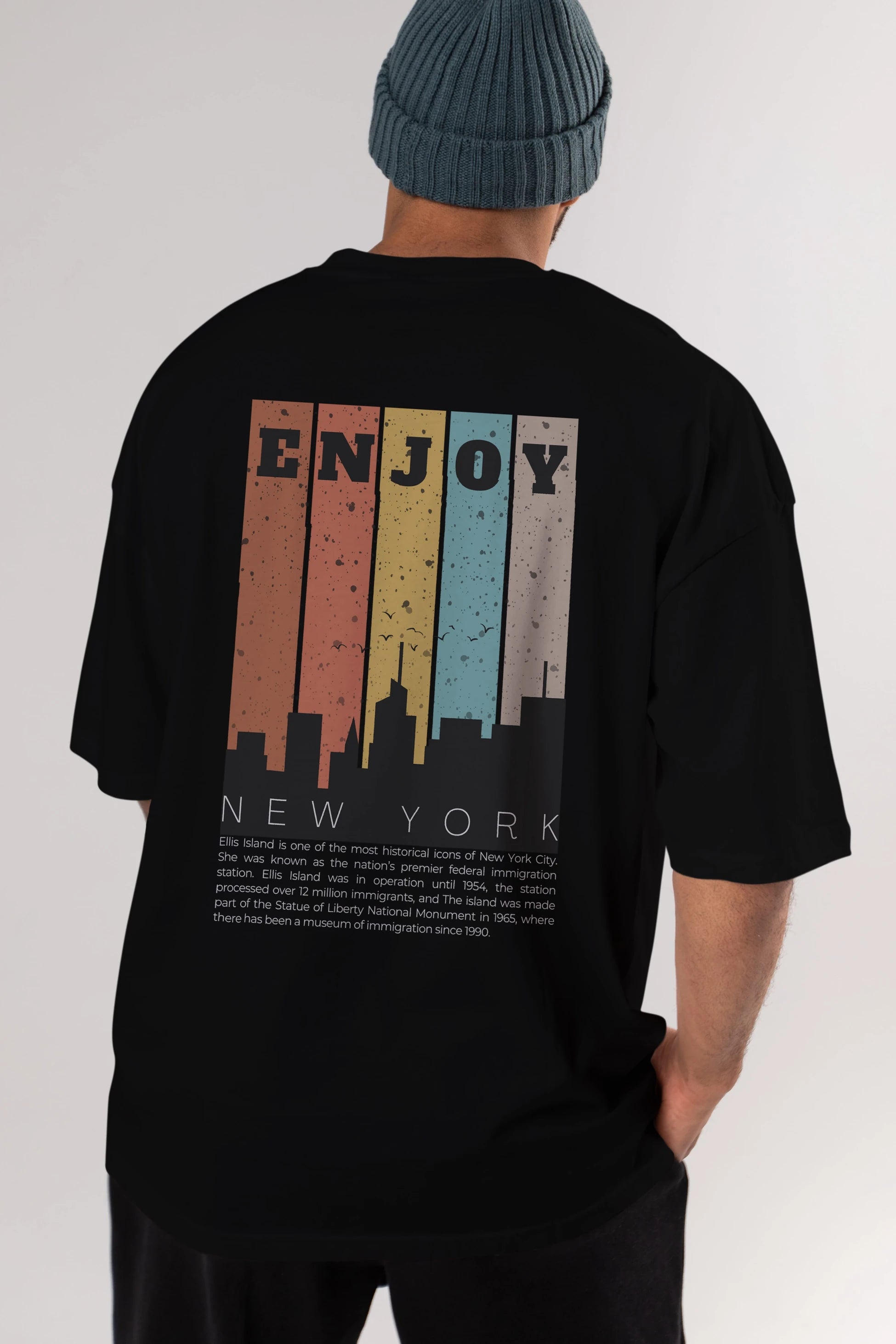 Enjoy New York Yazılı Arka Baskılı Oversize t-shirt Erkek Kadın Unisex