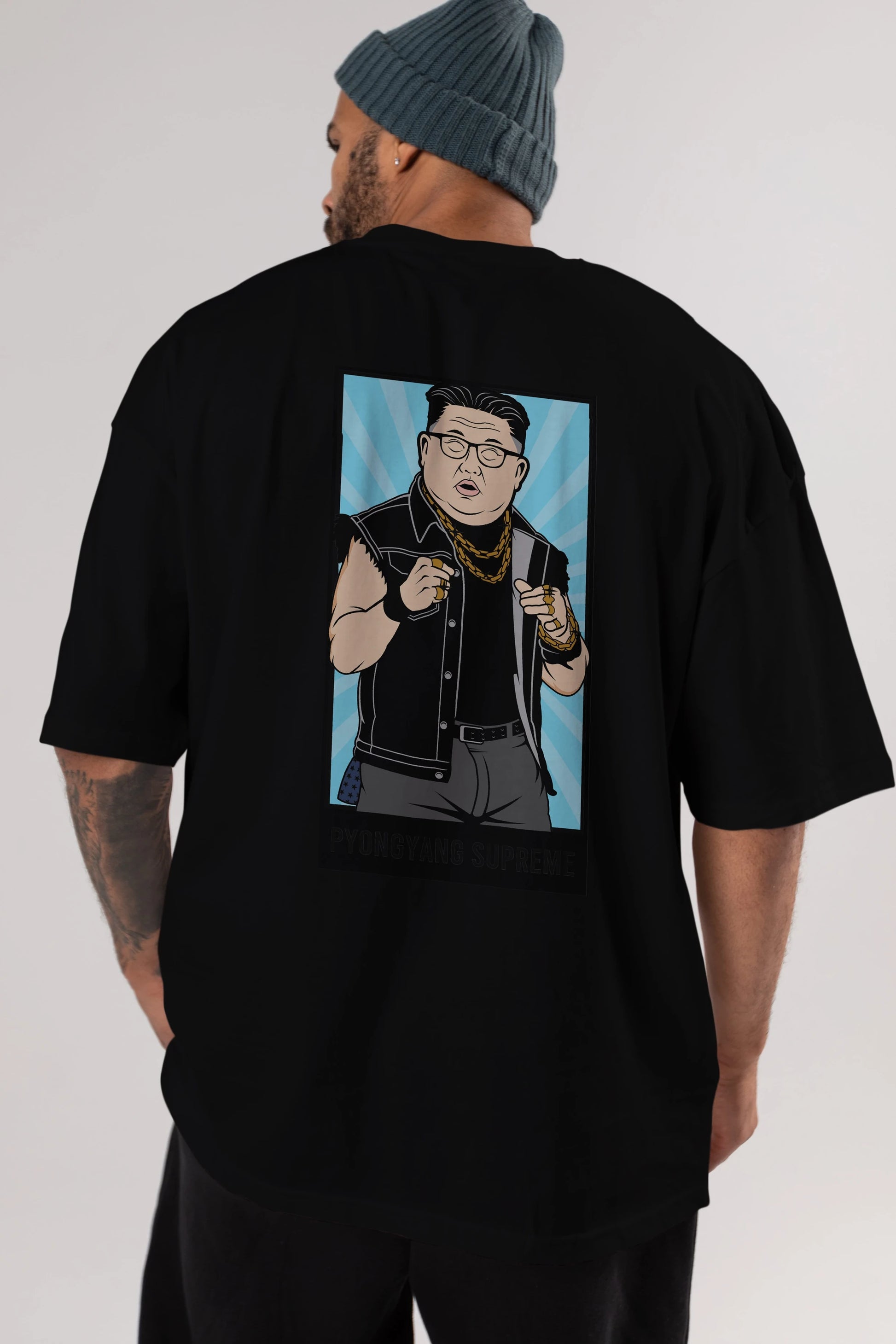 Kim Jong Un Pyongyang Supreme Arka Baskılı Oversize t-shirt Erkek Kadın Unisex %100 Pamuk tişort