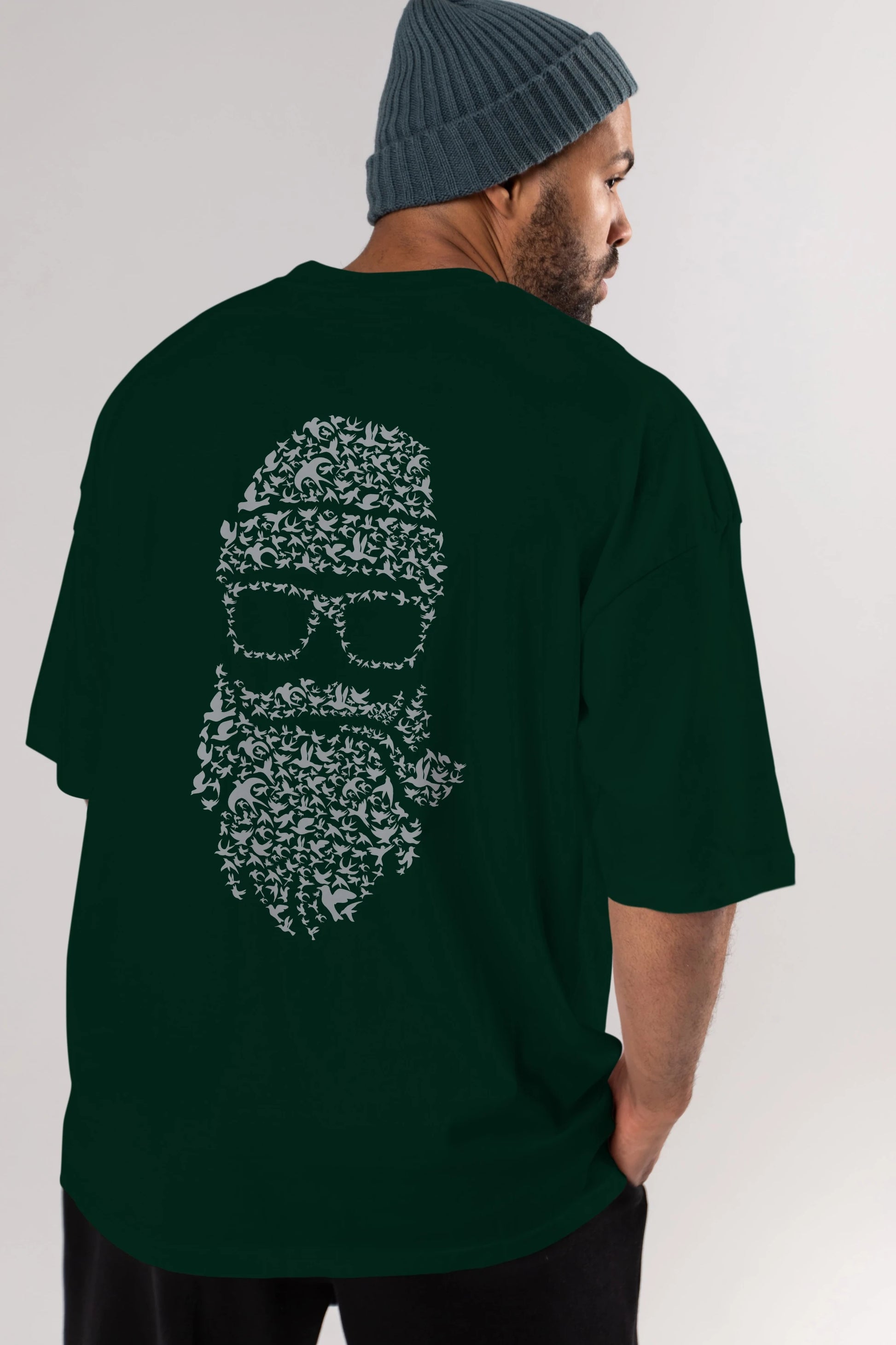 Birds Beard Arka Baskılı Oversize t-shirt %100 pamuk Erkek Kadın Unisex