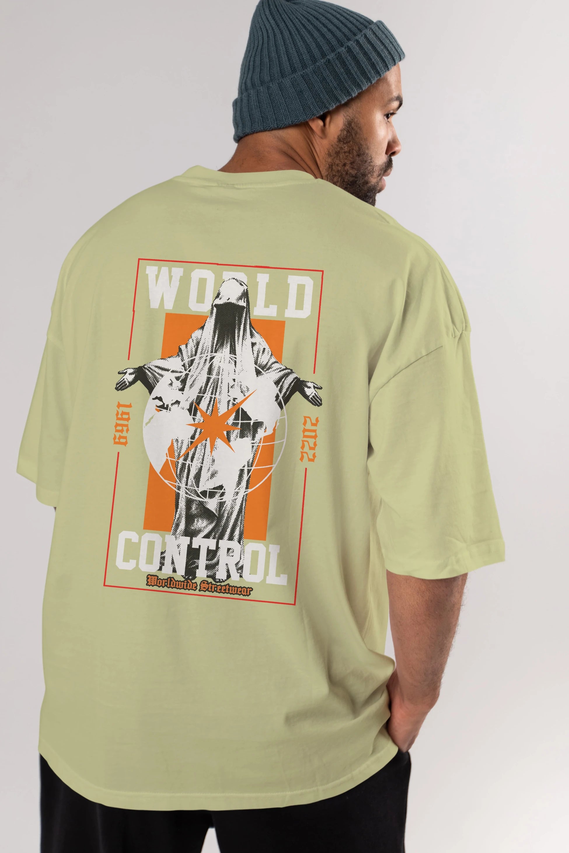 World Control Arka Baskılı Oversize t-shirt Erkek Kadın Unisex