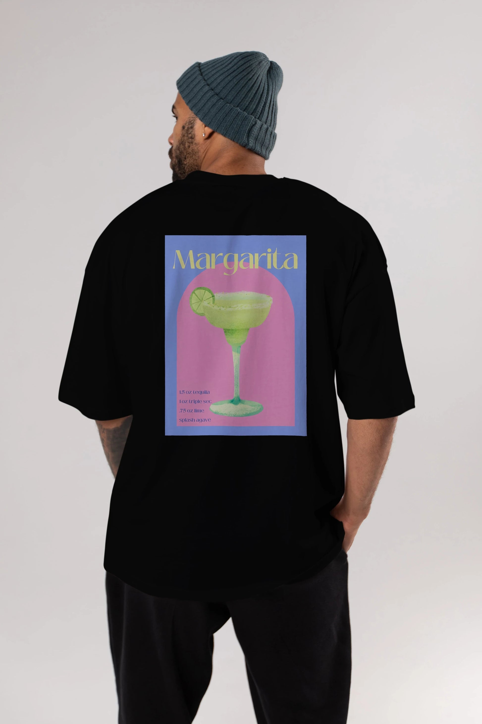 Margarita 6 Arka Baskılı Oversize t-shirt Erkek Kadın Unisex %100 Pamuk Bisiklet Yaka tişort