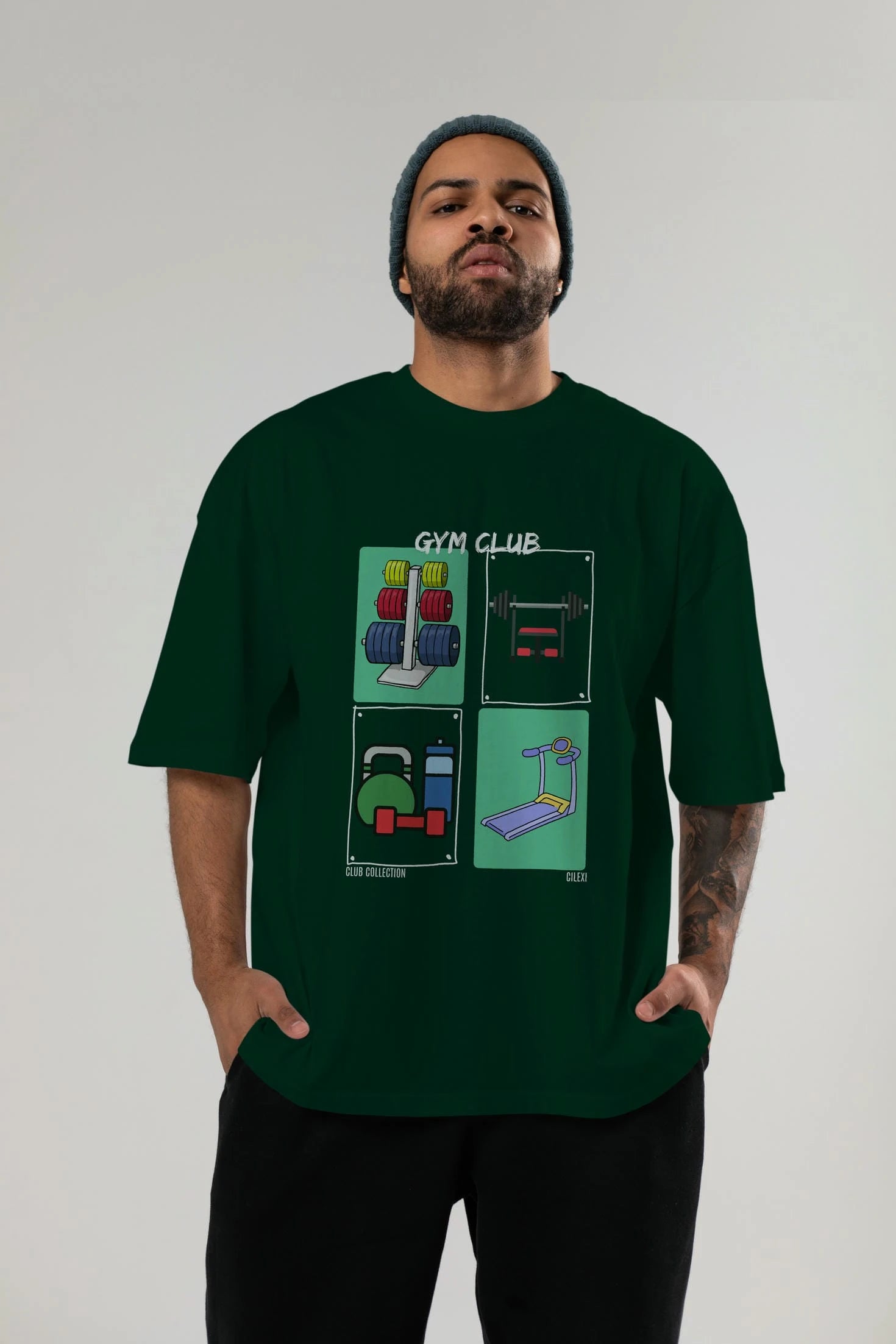 Gym Club ön Baskılı Oversize t-shirt Erkek Kadın %100 Pamuk Bisiklet Yaka tişort