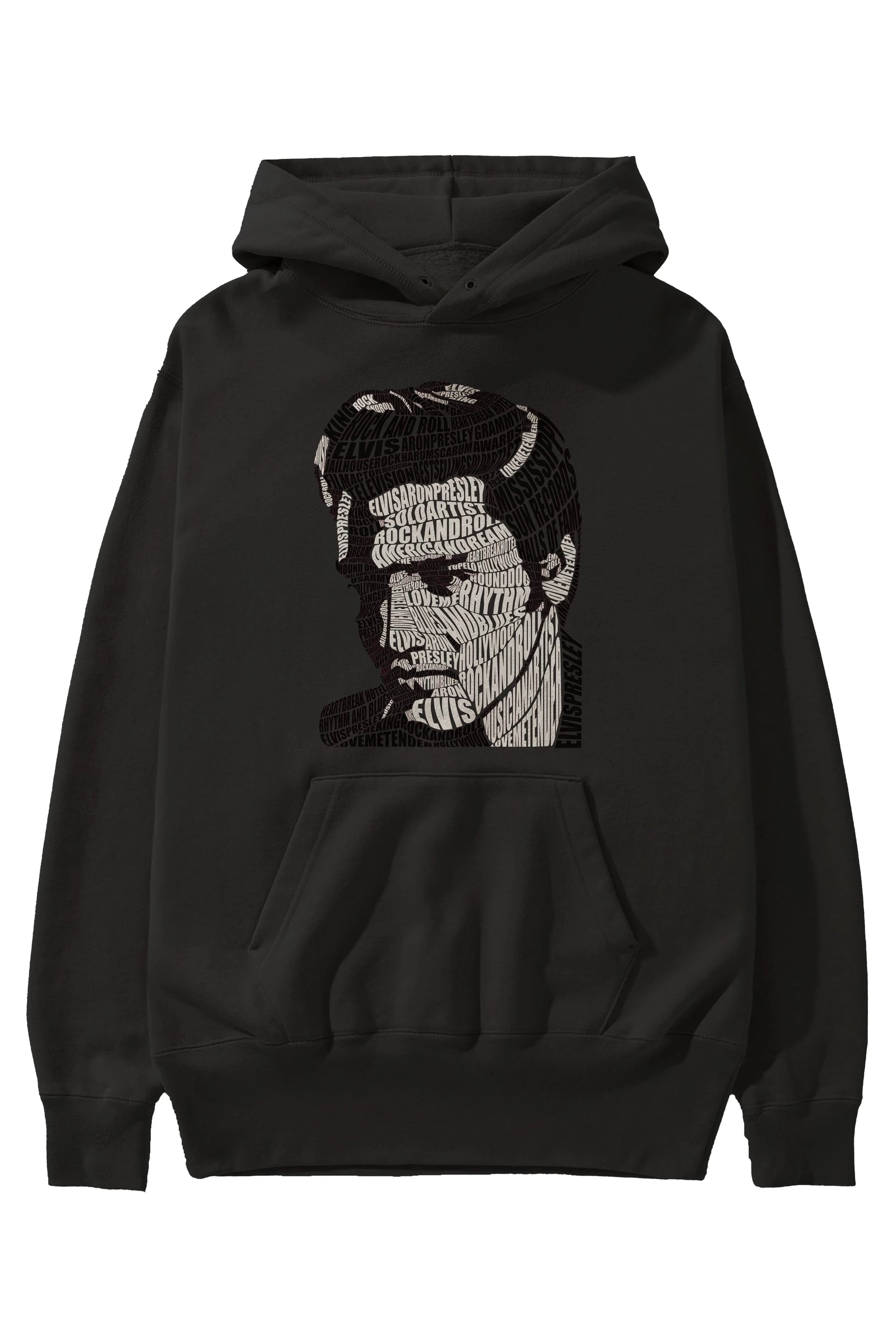 Elvis Presley Calligram Ön Baskılı Hoodie Oversize Kapüşonlu Sweatshirt Erkek Kadın Unisex