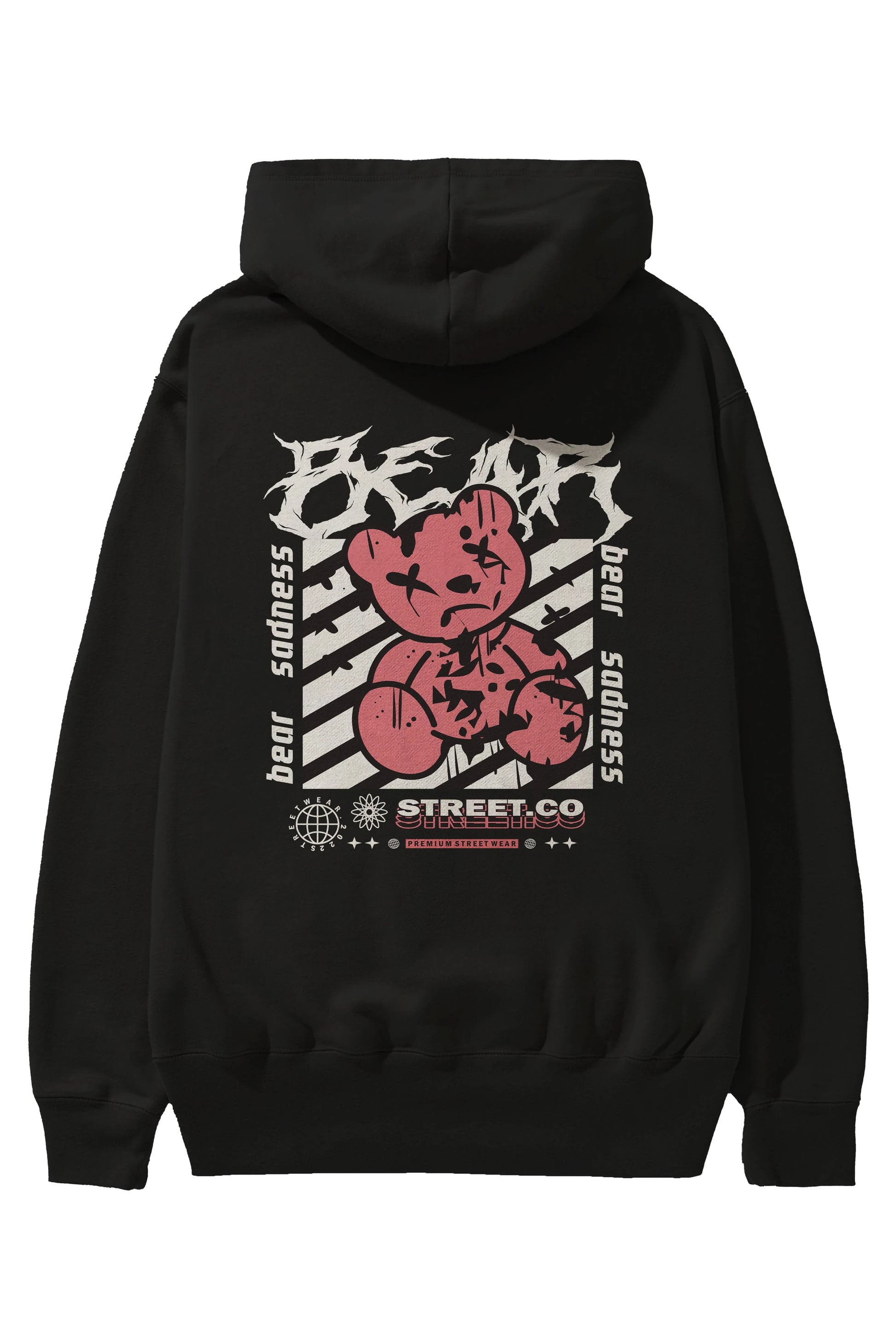 Bear Sadness Arka Baskılı Hoodie Oversize Kapüşonlu Sweatshirt Erkek Kadın Unisex