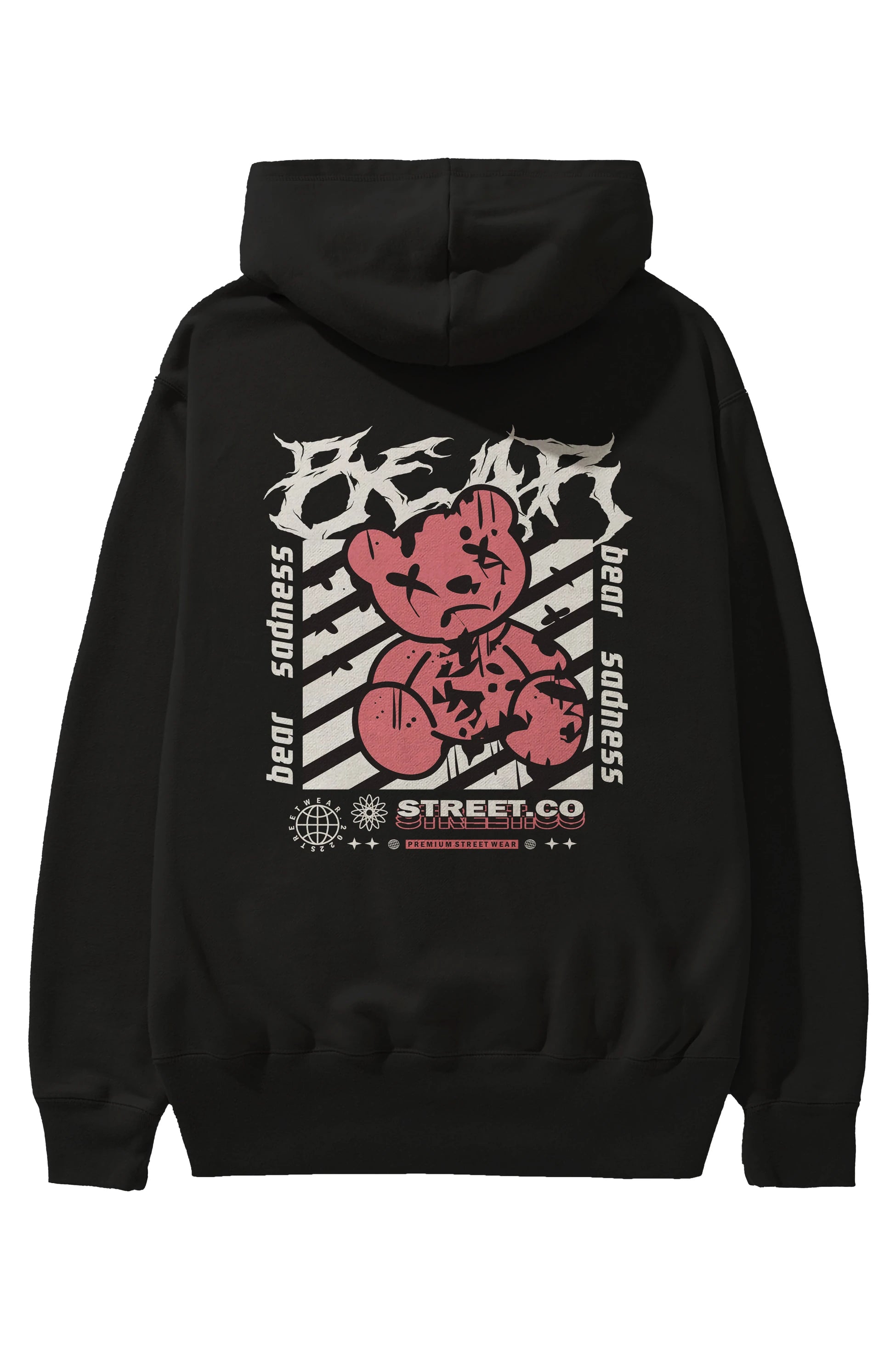 Bear Sadness Arka Baskılı Hoodie Oversize Kapüşonlu Sweatshirt Erkek Kadın Unisex