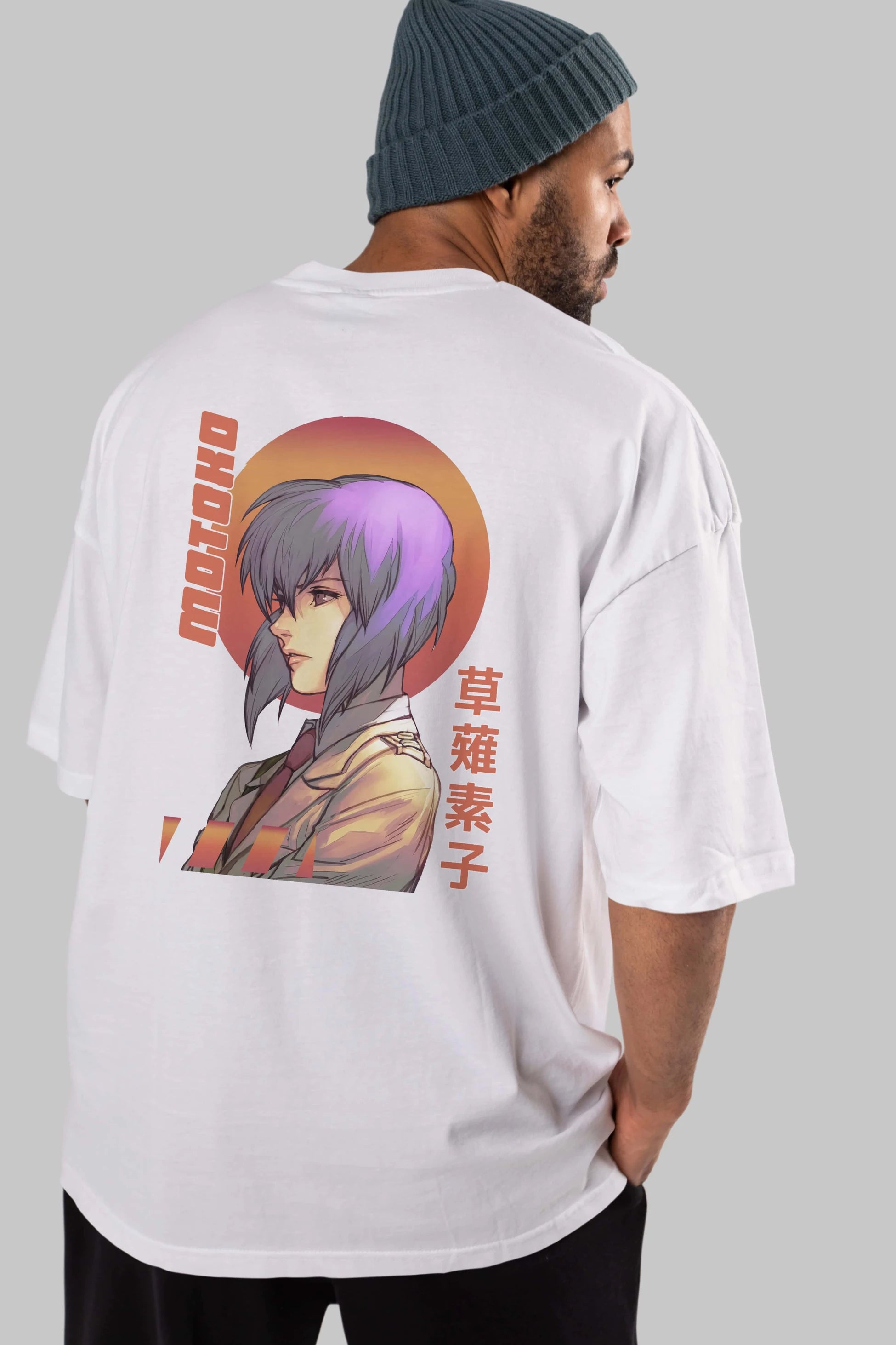 Motoko Kusanagi 10 Anime Arka Baskılı Oversize t-shirt Erkek Kadın Unisex