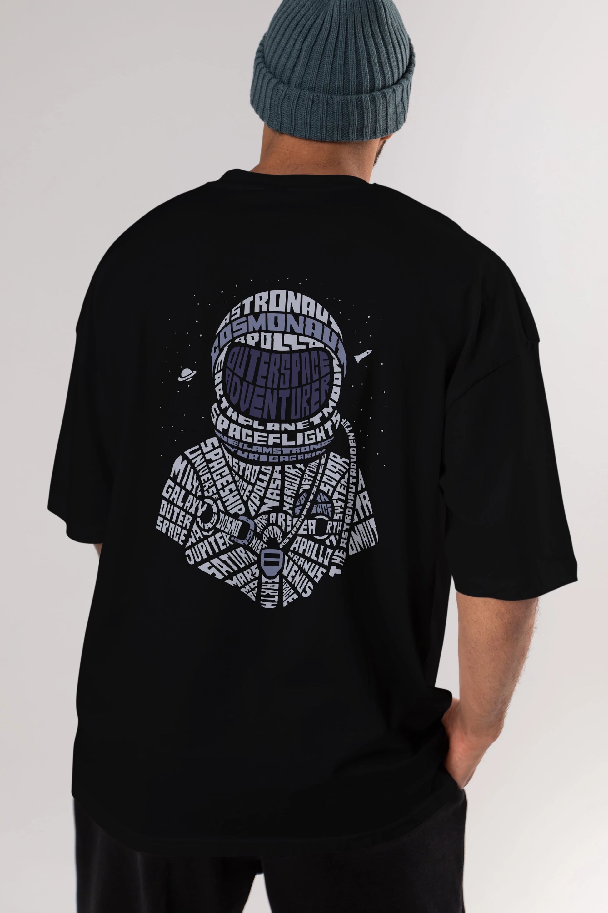 Astronaut Arka Baskılı Oversize t-shirt %100 pamuk Erkek Kadın Unisex