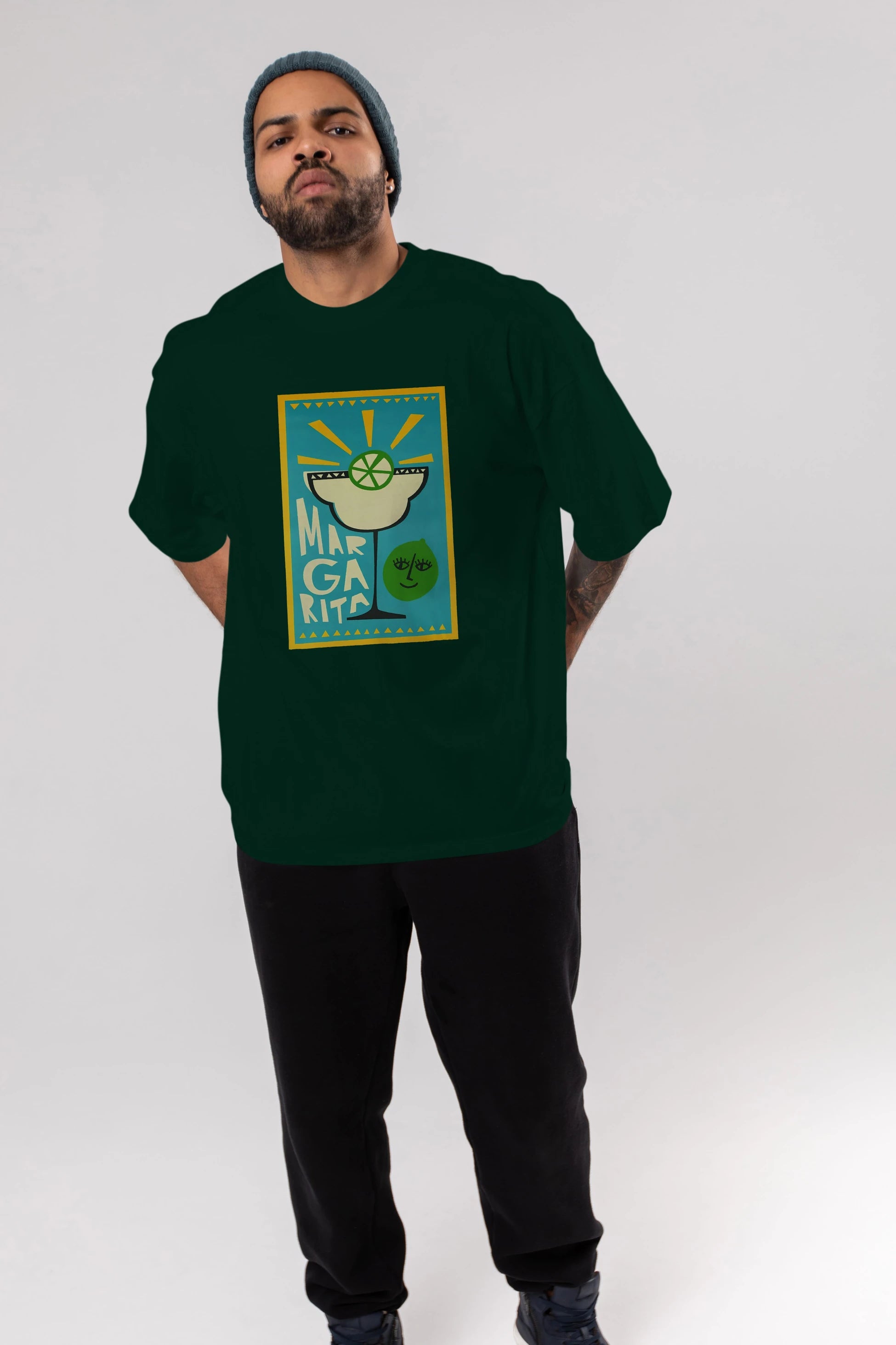 Margarita 4 Ön Baskılı Oversize t-shirt Erkek Kadın Unisex %100 Pamuk Bisiklet Yaka tişort