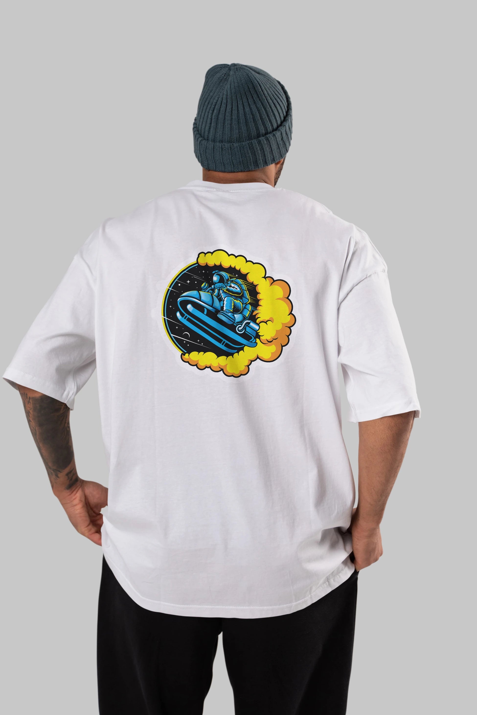 Astrojump with Snowmobile Sticker Arka Baskılı Oversize t-shirt Erkek Kadın Unisex
