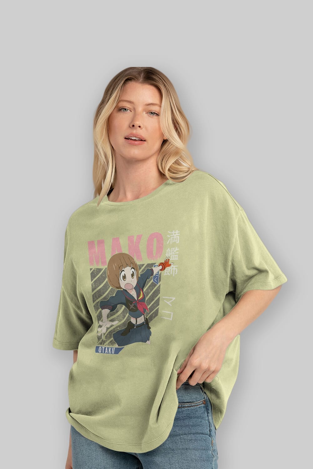 Mako Mankanshoku 2 Anime Ön Baskılı Oversize t-shirt %100 pamuk Erkek Kadın Unisex