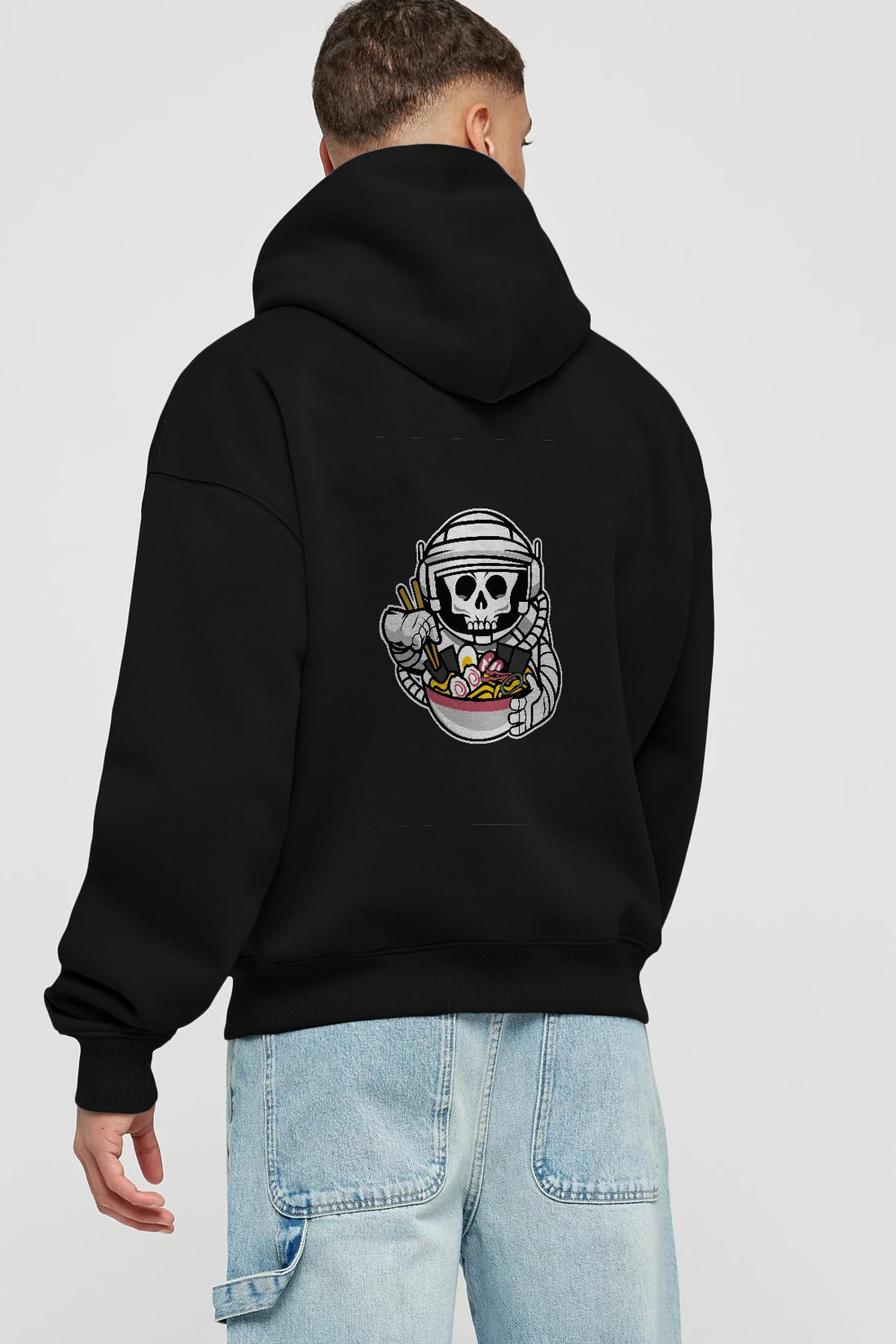 Astronaut Ramen Arka Baskılı Hoodie Oversize Kapüşonlu Sweatshirt Erkek Kadın Unisex