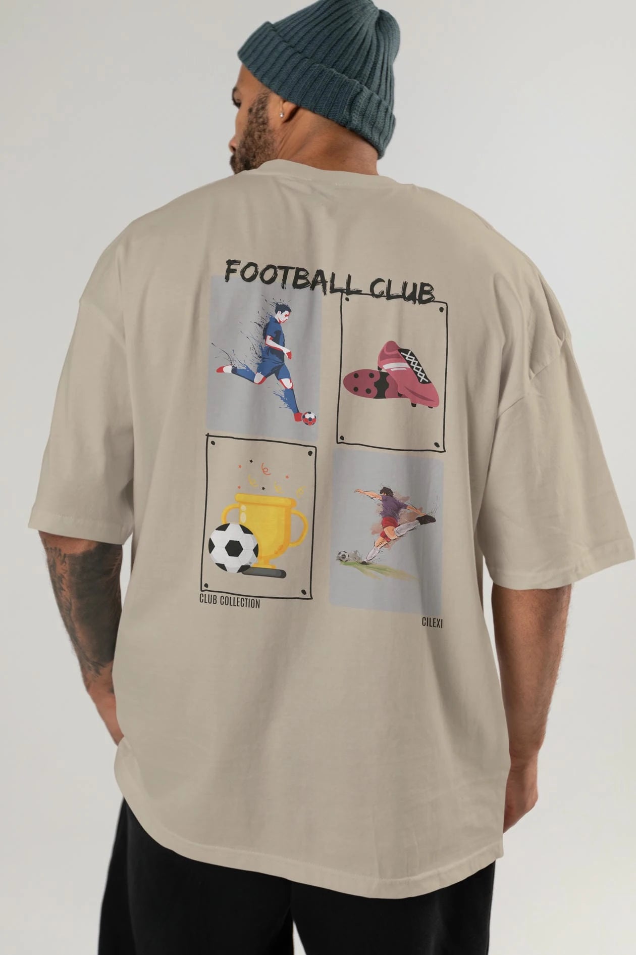 Football Club Arka Baskılı Oversize t-shirt Erkek Kadın %100 Pamuk Bisiklet Yaka tişort