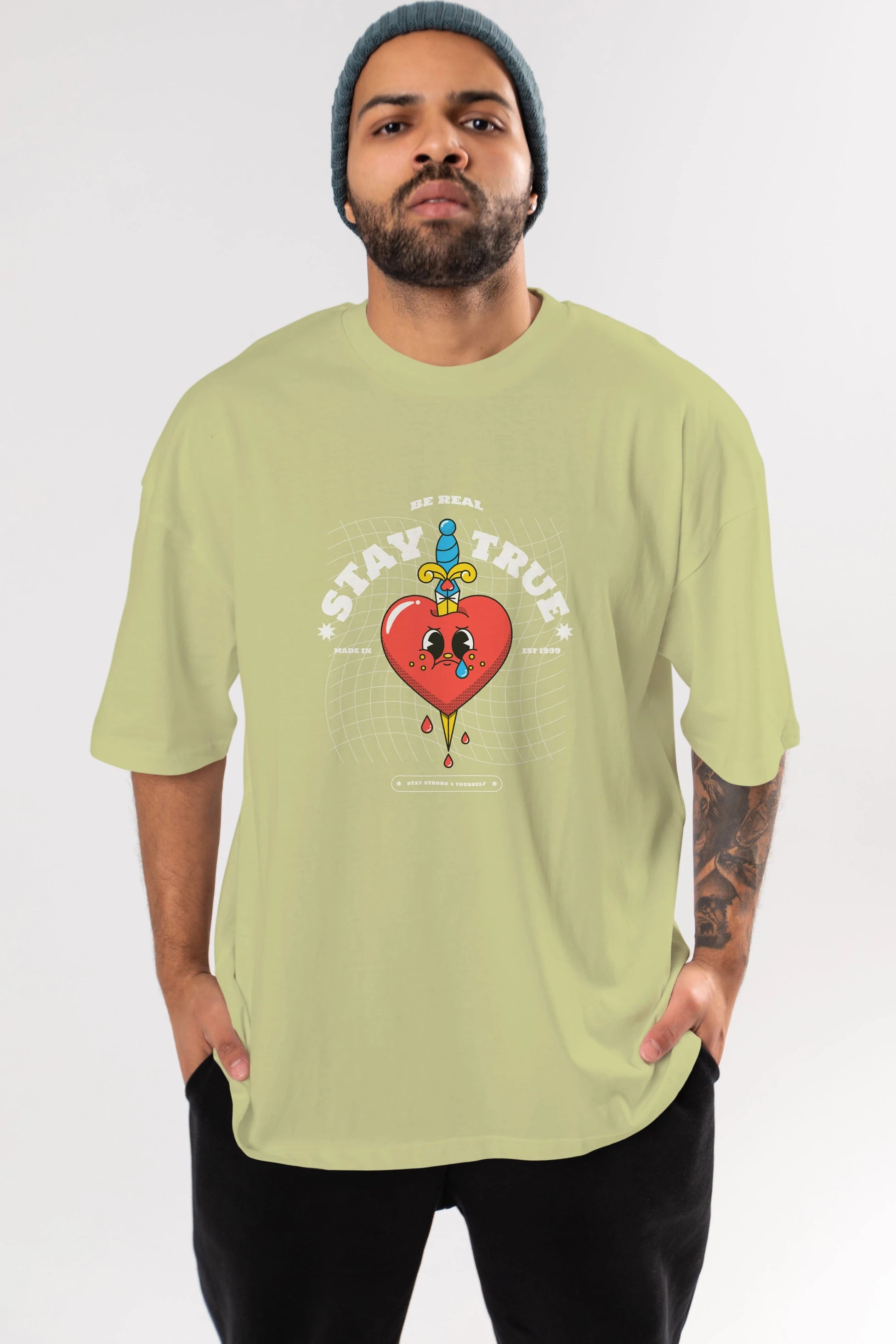 Stay True Ön Baskılı Oversize t-shirt Erkek Kadın Unisex
