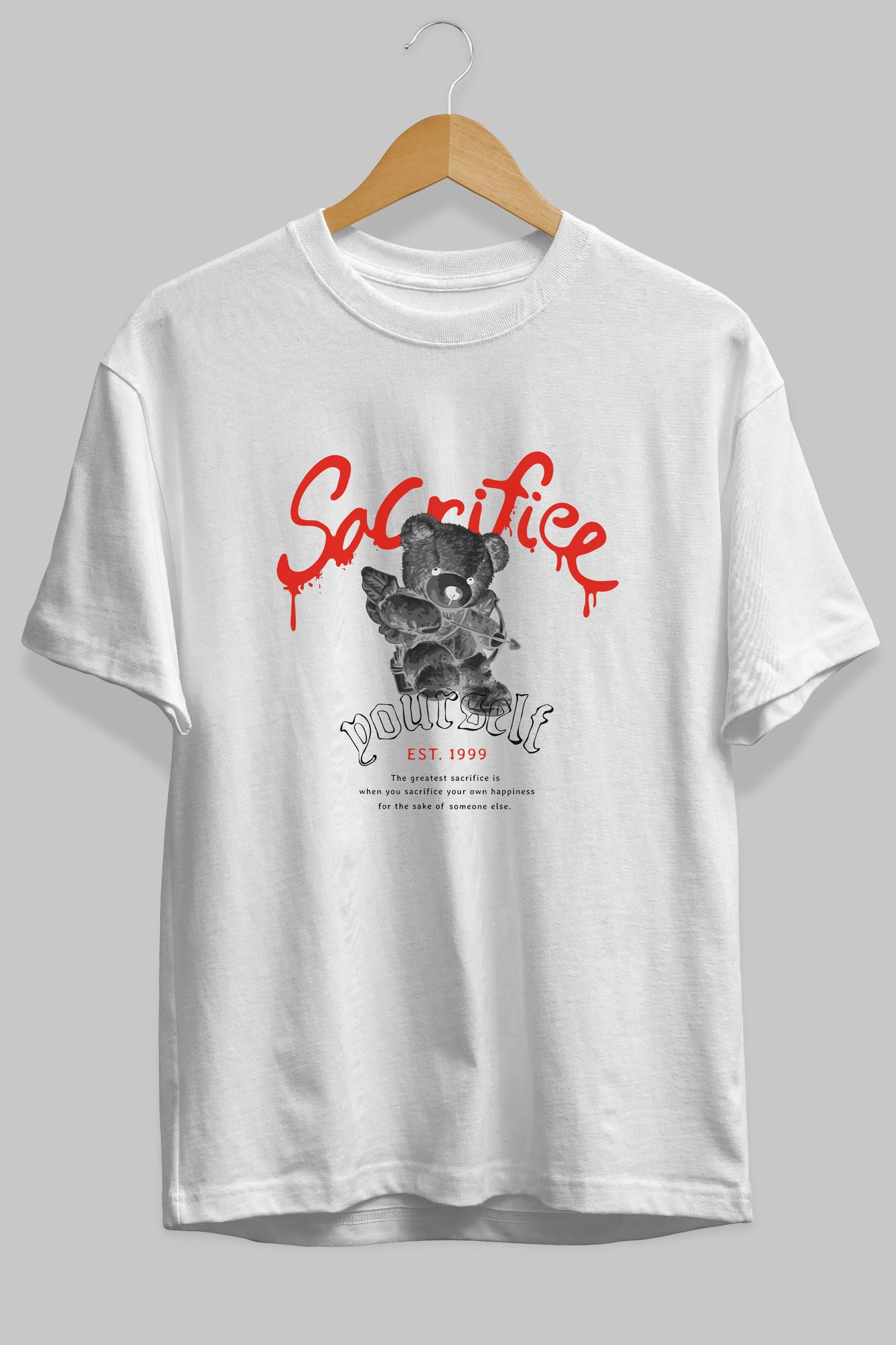 Sacrifice Yourself Bear Ön Baskılı Oversize t-shirt Erkek Kadın Unisex