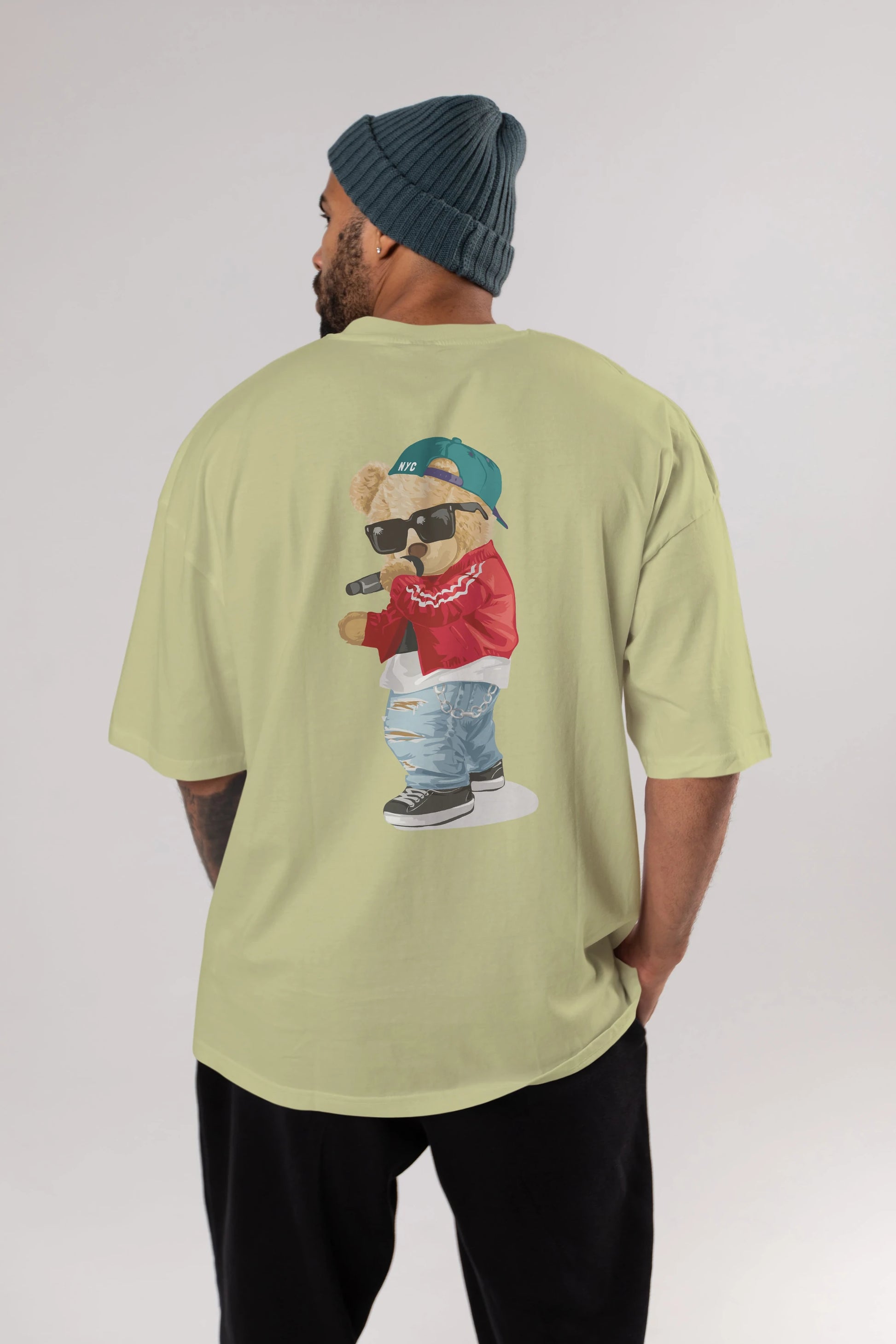 Teddy Bear Şarkıcı Arka Baskılı Oversize t-shirt Erkek Kadın Unisex %100 Pamuk