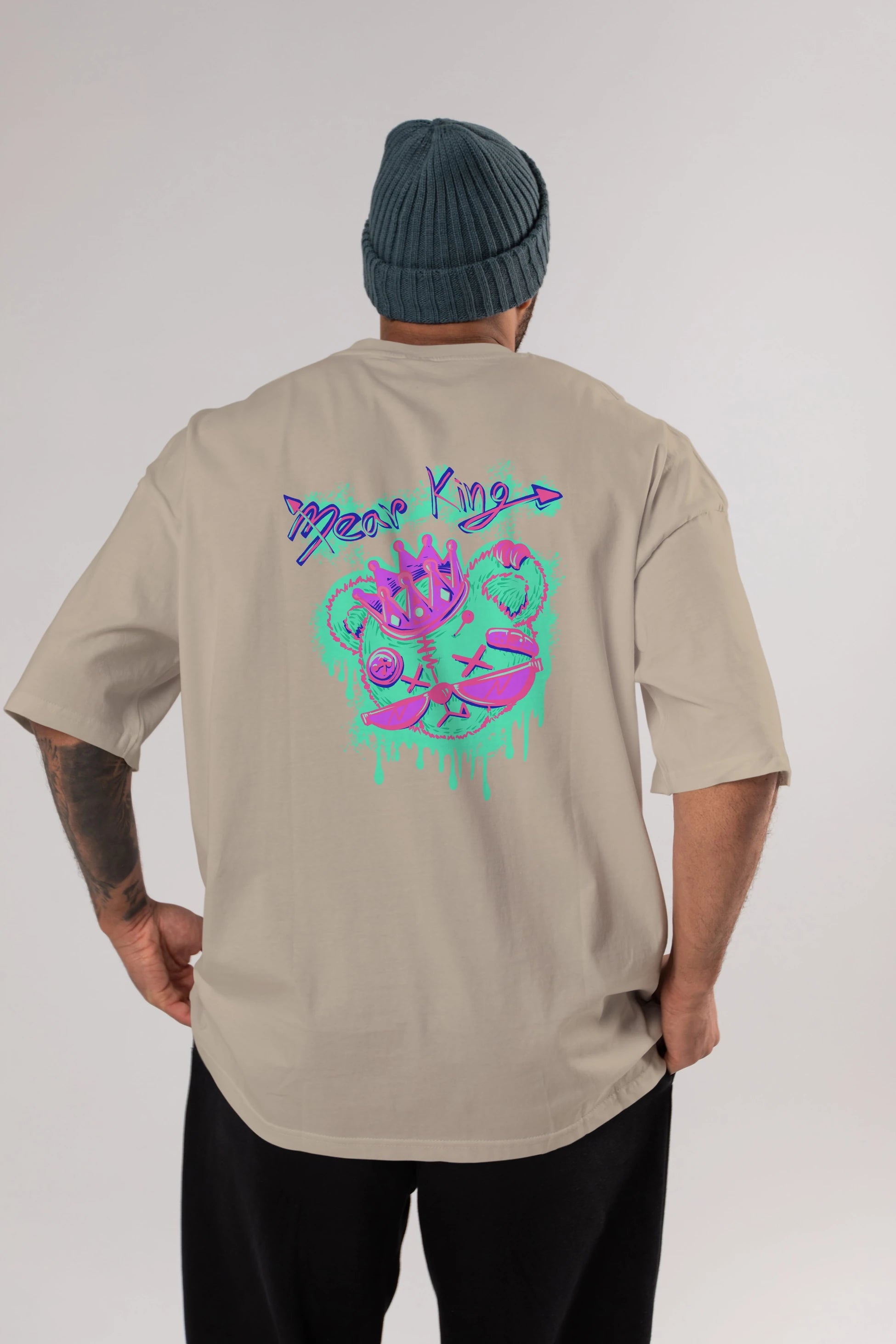 Bear King Arka Baskılı Oversize t-shirt Erkek Kadın Unisex