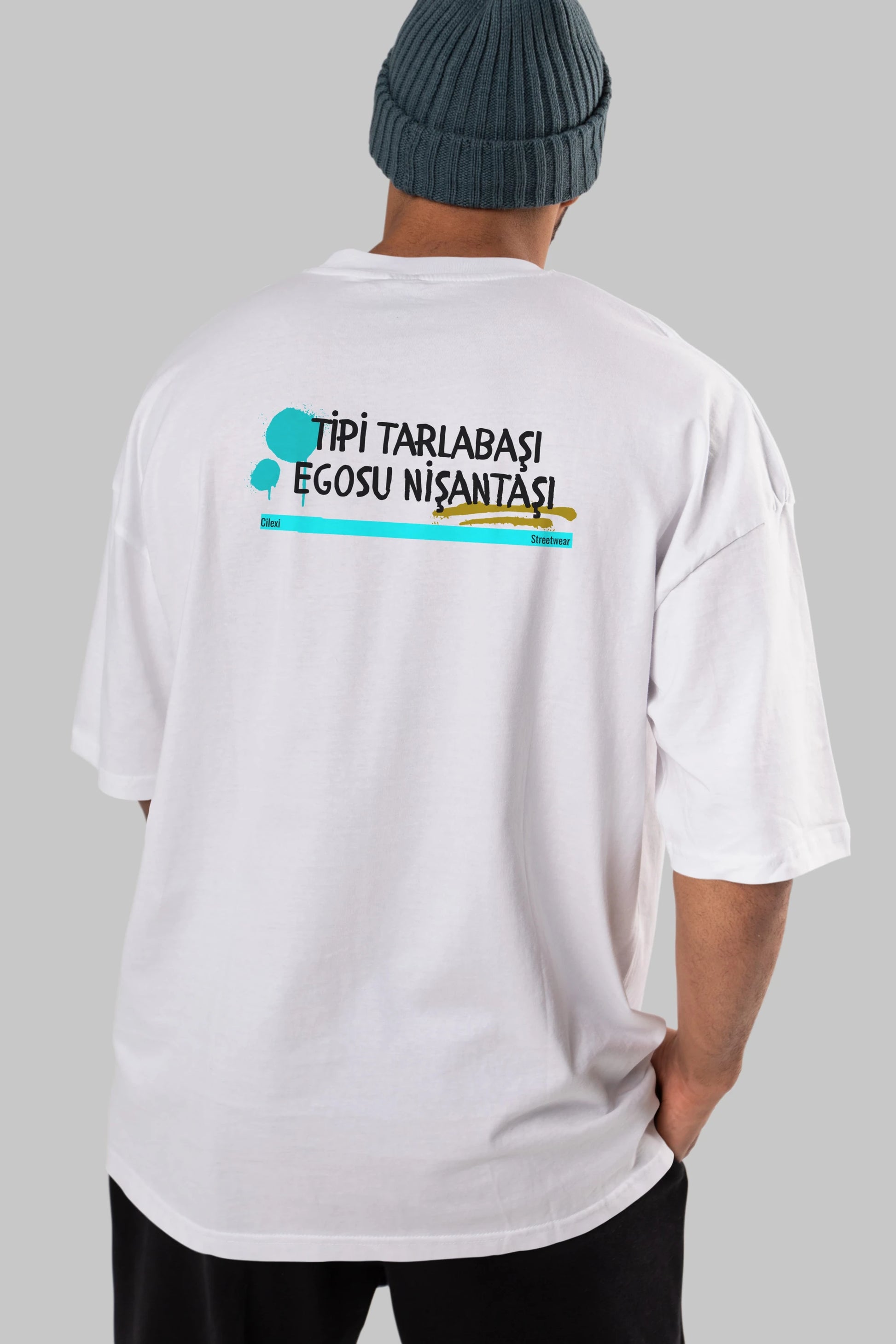 Tipi Tarlabaşı , Egosu Nişantaşı Yazılı Arka Baskılı Oversize t-shirt Erkek Kadın Unisex