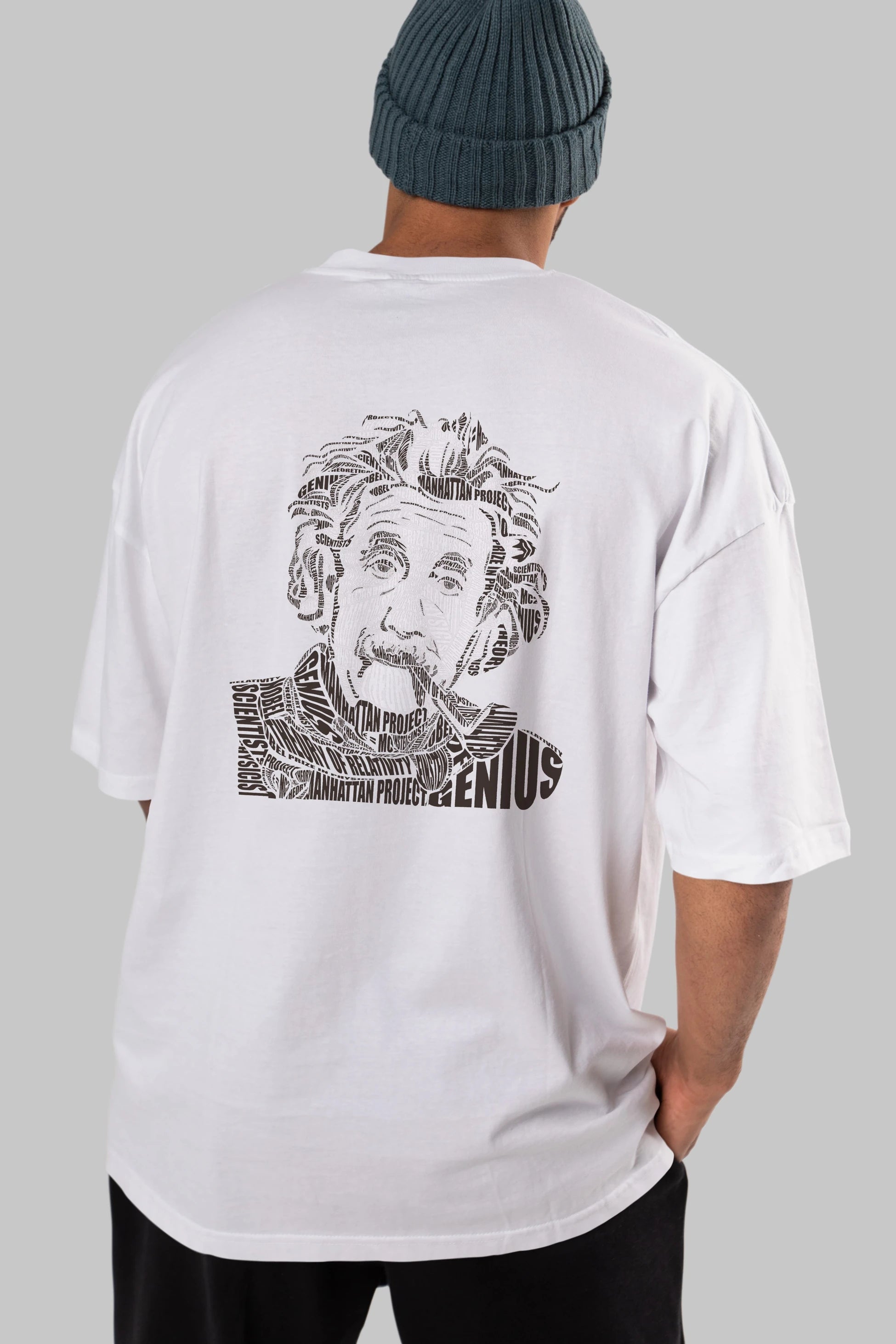 Einstein Calligram Arka Baskılı Oversize t-shirt %100 pamuk Erkek Kadın Unisex