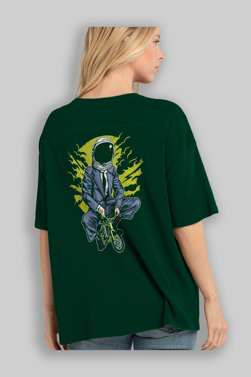 Bike To The Moon Arka Baskılı Oversize t-shirt Erkek Kadın Unisex %100 Pamuk