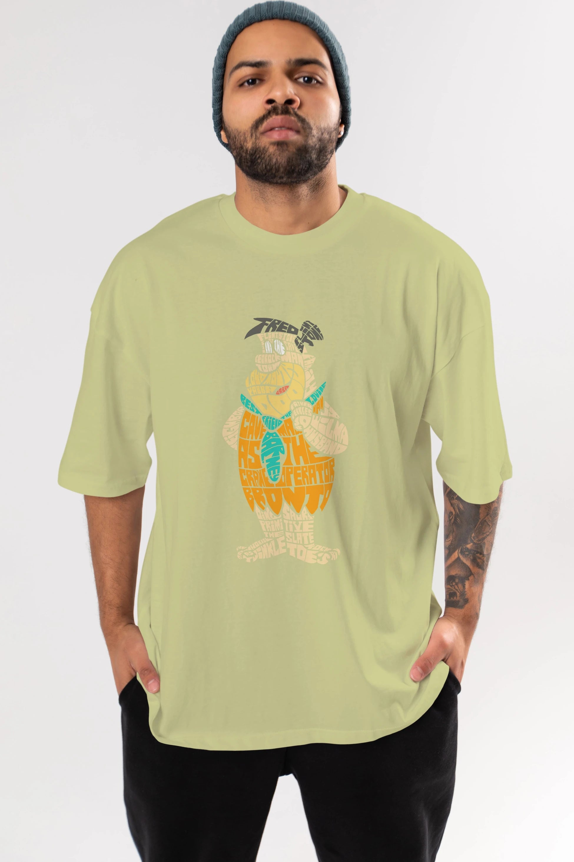 Fred Flintstone Ön Baskılı Oversize t-shirt %100 pamuk Erkek Kadın Unisex