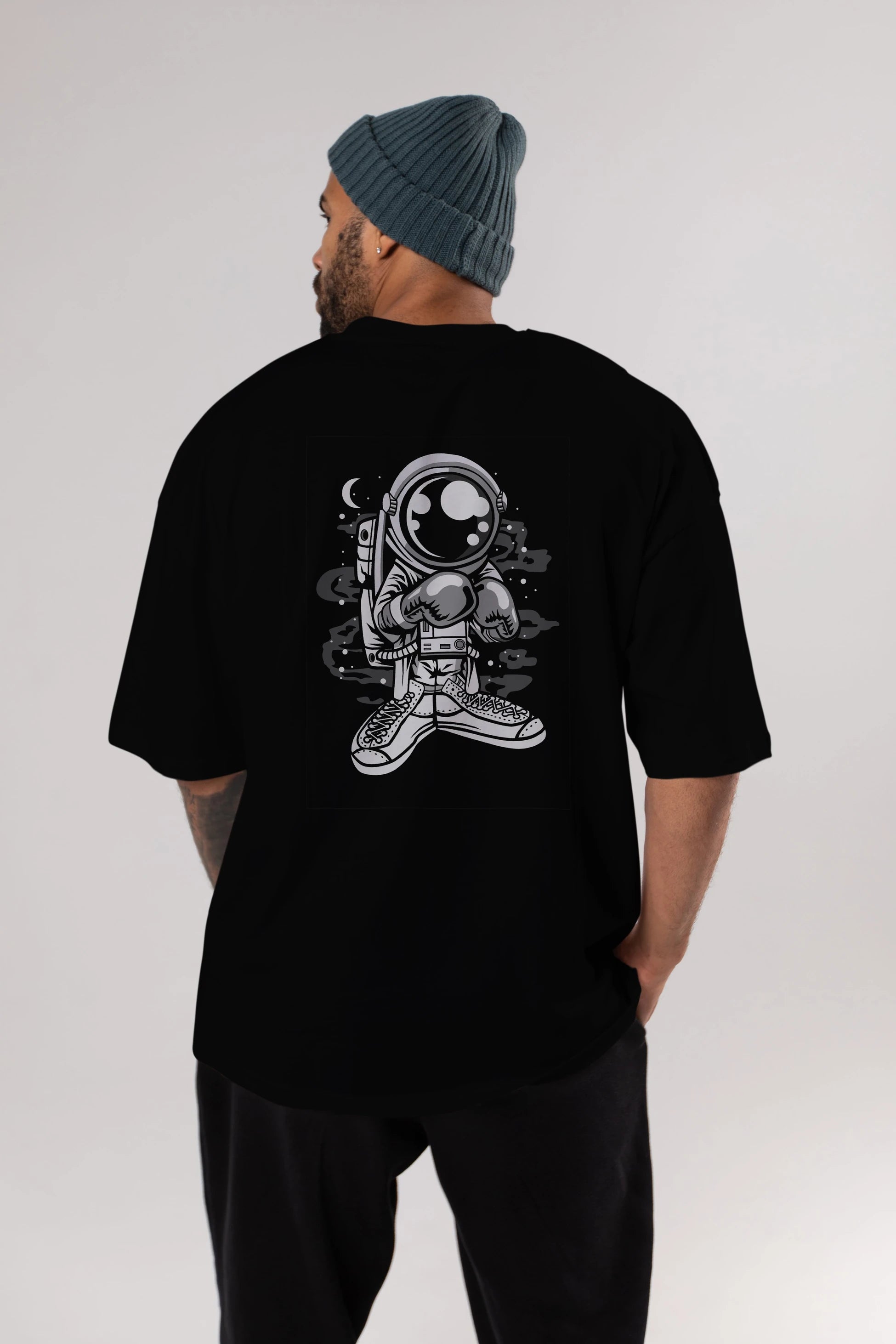 Astronaut Boxer Arka Baskılı Oversize t-shirt Erkek Kadın Unisex