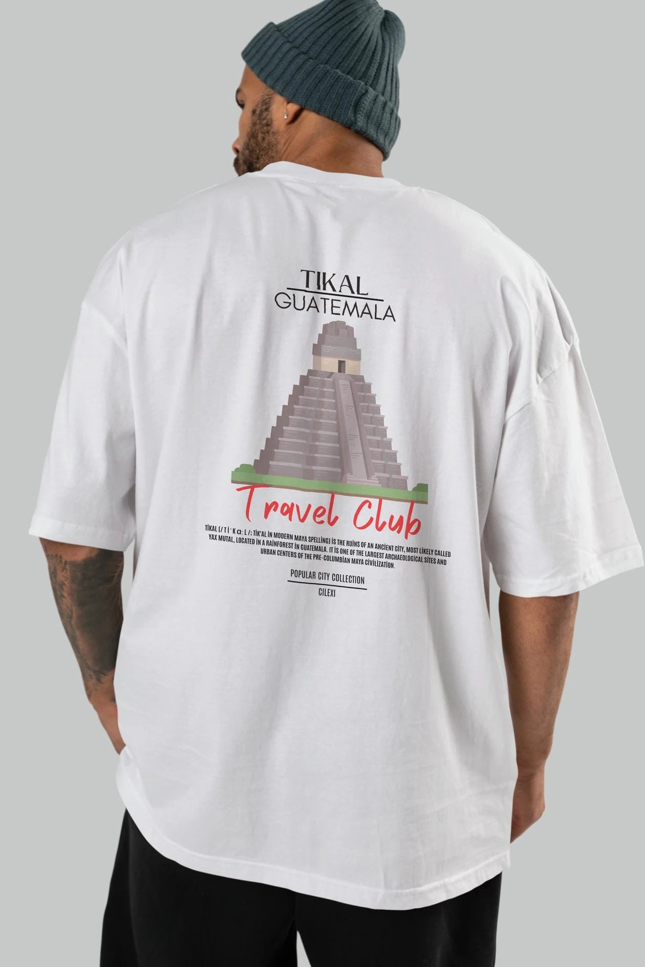 Tikal Guatemala Arka Baskılı Oversize t-shirt Erkek Kadın Pamuk Bisiklet Yaka tişort