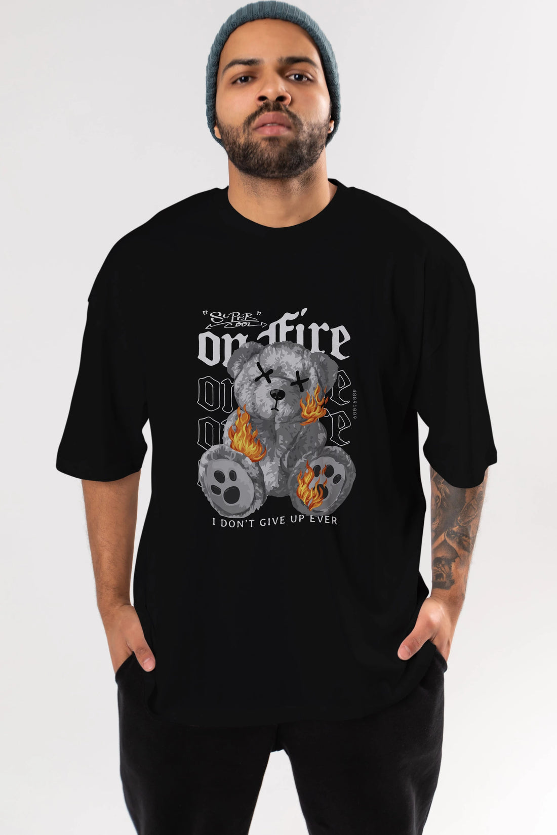 Teddy Bear On Fire Ön Baskılı Oversize t-shirt Erkek Kadın Unisex